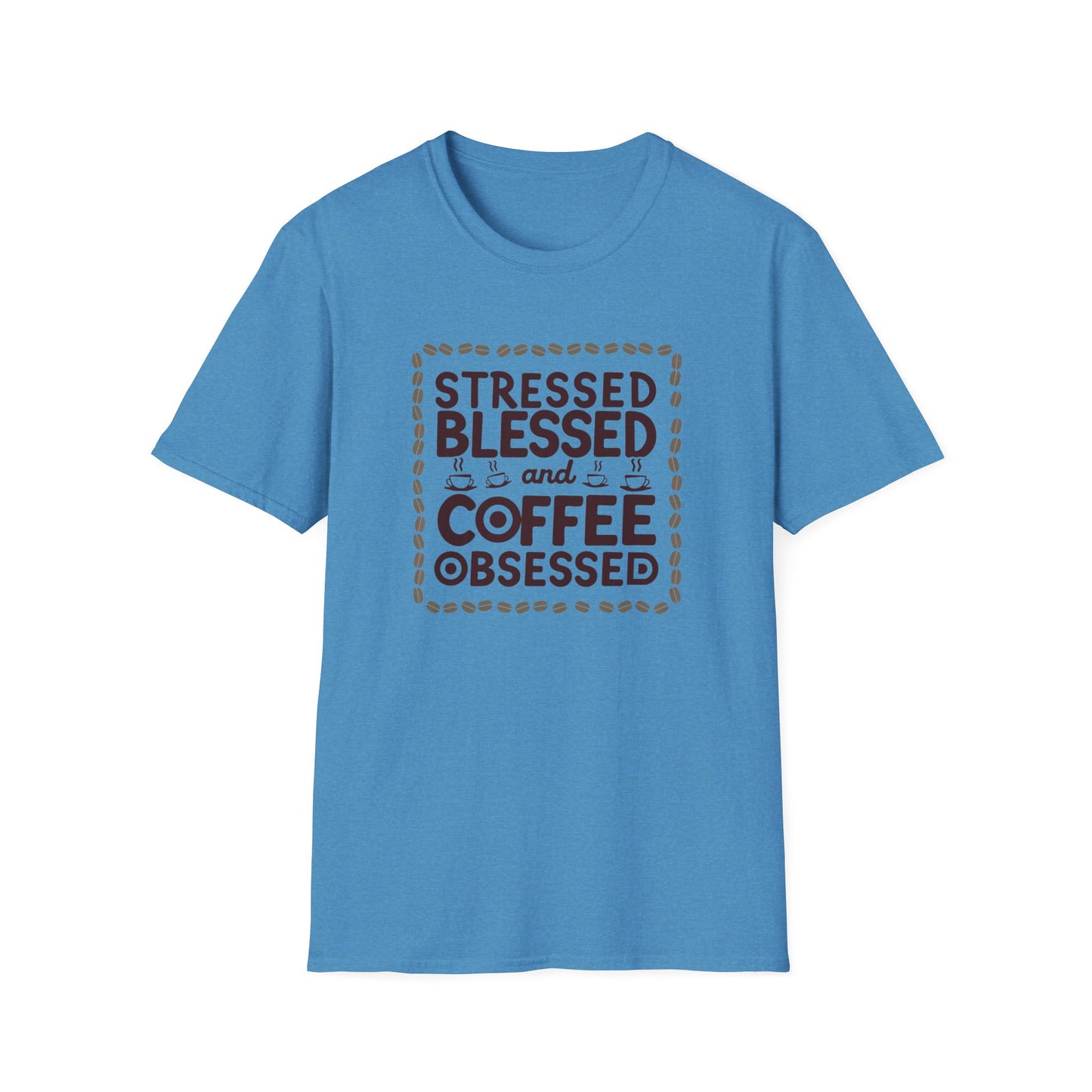 Coffee Lover T-shirt, Stressed Blessed T-shirt, Coffee Obsessed, Unisex Softstyle T-Shirt