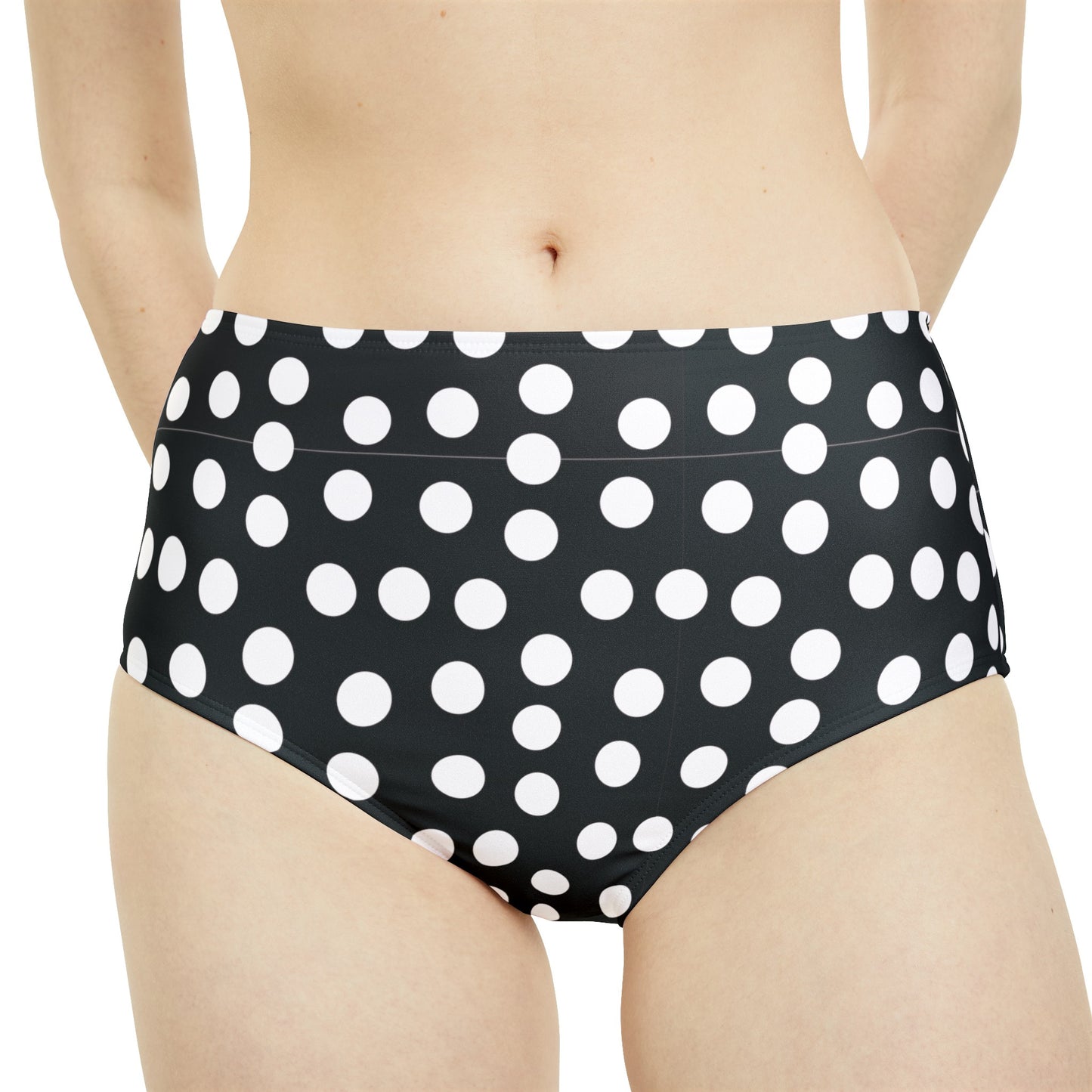 Polka Dot Bikini Bottom, Black and White High-Waist Hipster Bikini Bottom, Black and White Swimwear