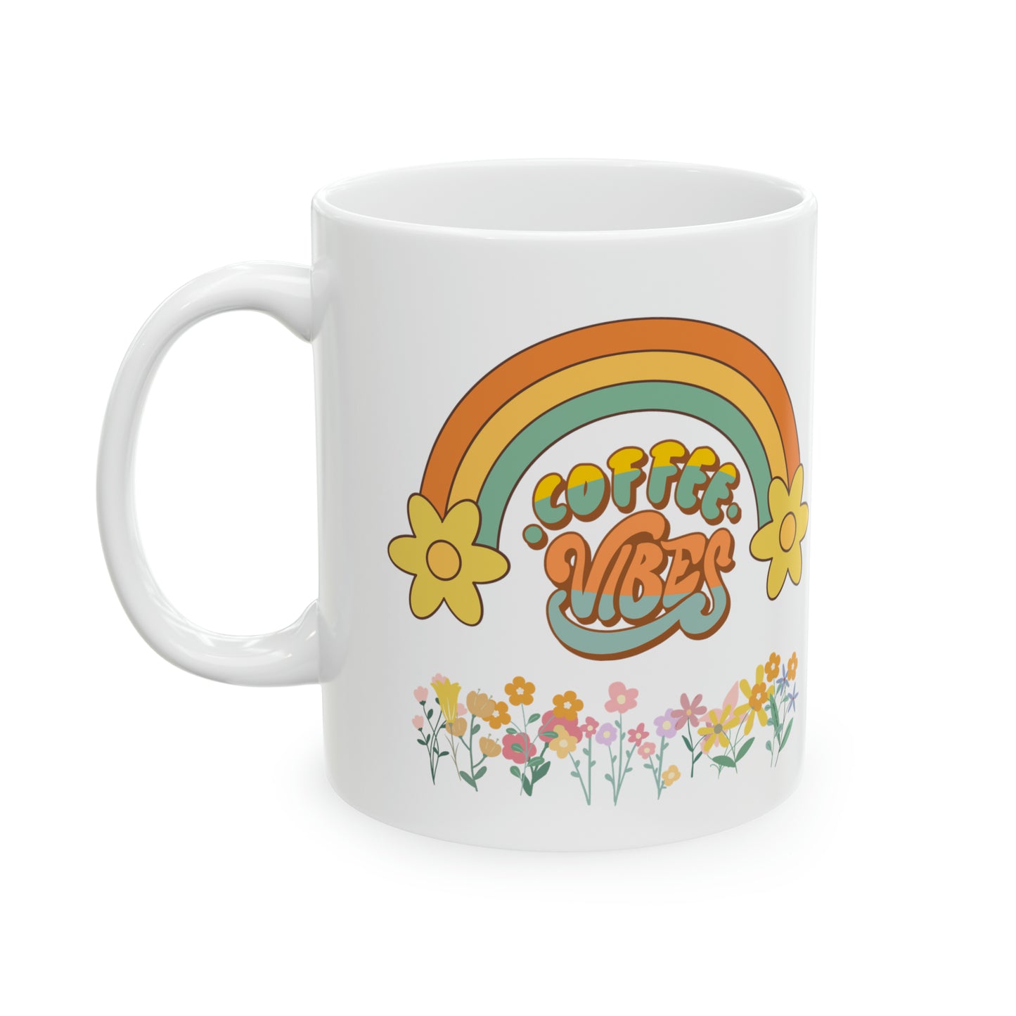 Coffee Lover Gift Flower Coffee Vibes Ceramic Mug, 11oz