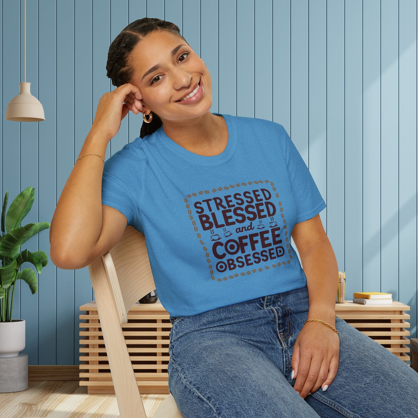 Coffee Lover T-shirt, Stressed Blessed T-shirt, Coffee Obsessed, Unisex Softstyle T-Shirt