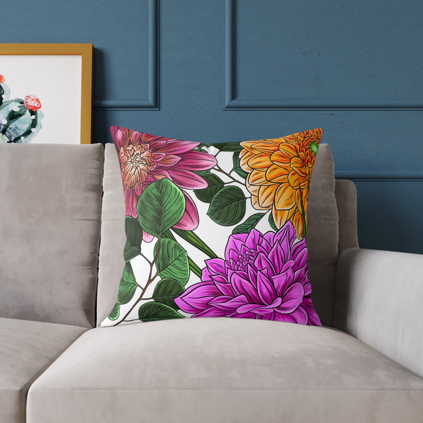 Big Flowers Square Canvas Pillow, Sofa Pillow, Home Decor, Flower Decorator Pillow