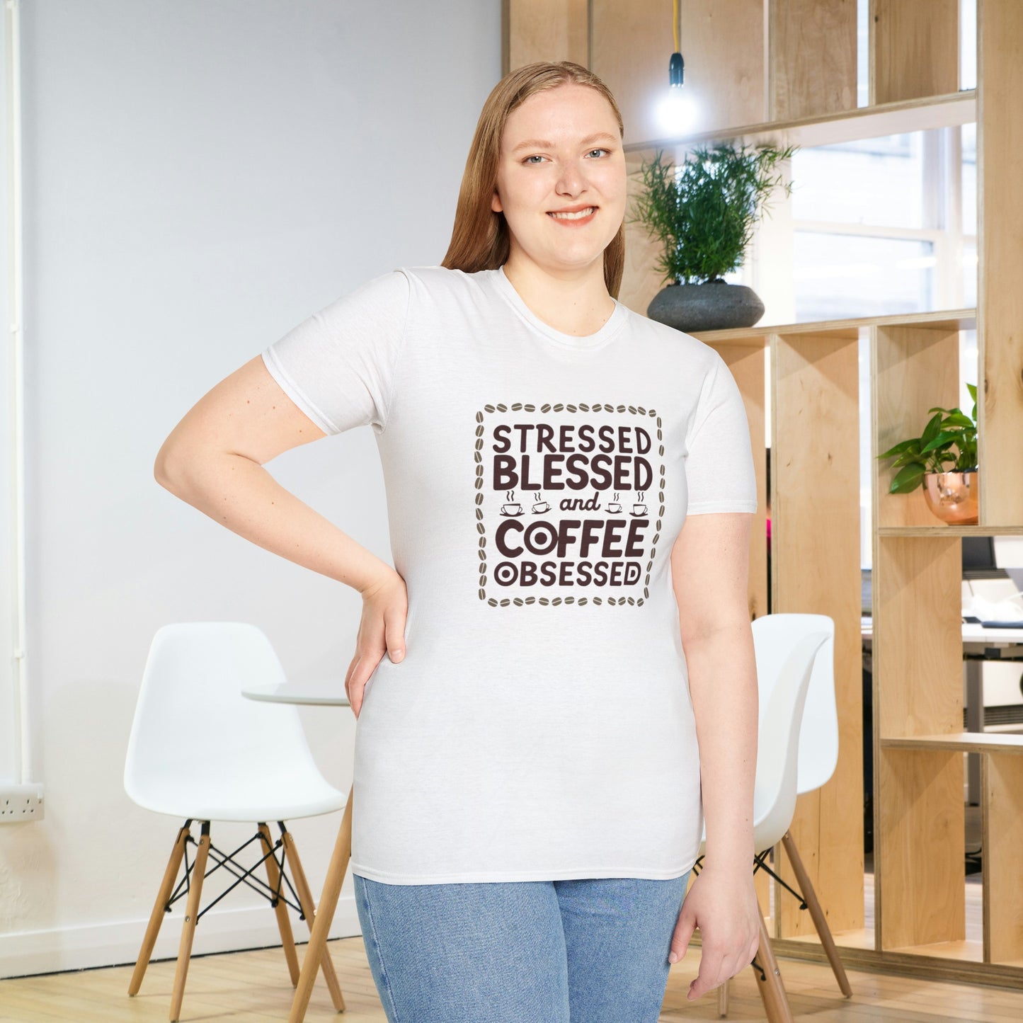 Coffee Lover T-shirt, Stressed Blessed T-shirt, Coffee Obsessed, Unisex Softstyle T-Shirt