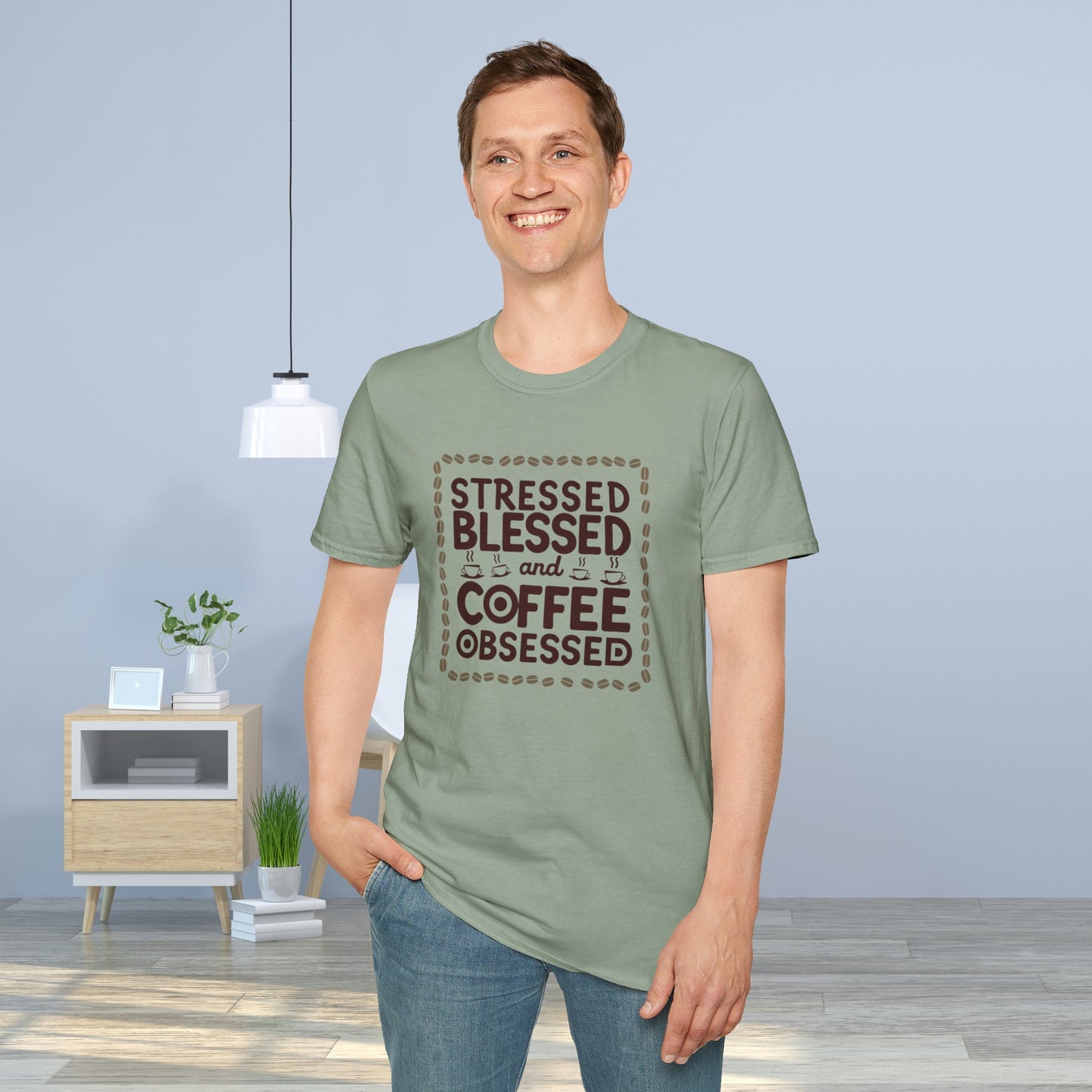 Coffee Lover T-shirt, Stressed Blessed T-shirt, Coffee Obsessed, Unisex Softstyle T-Shirt