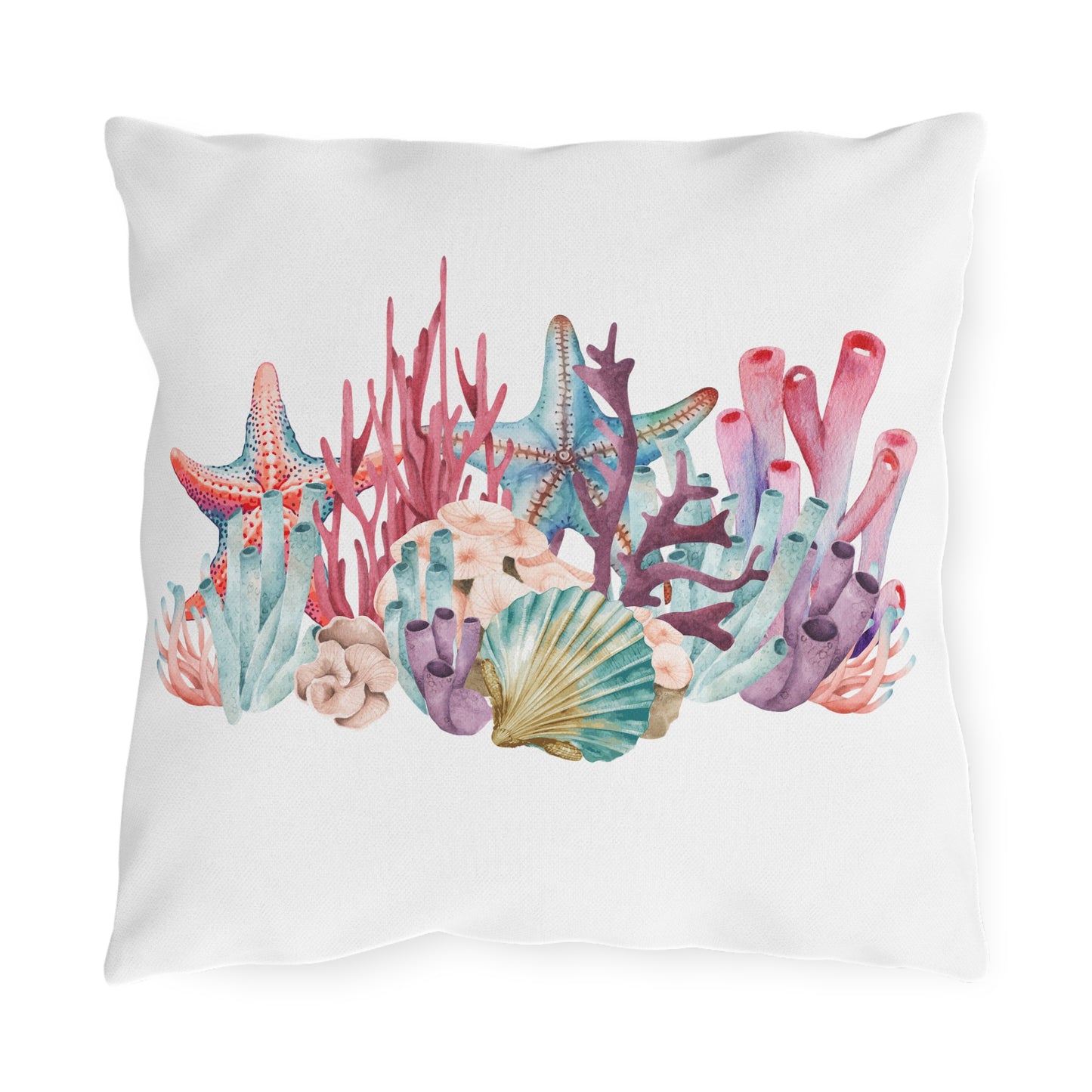 Coral Reef and Starfish Outdoor Pillows, Outdoor Decor, Housewarming Gift