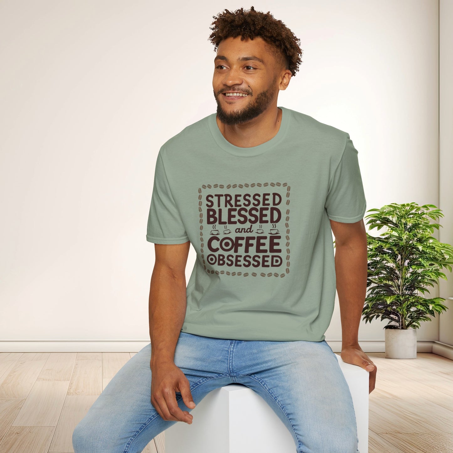 Coffee Lover T-shirt, Stressed Blessed T-shirt, Coffee Obsessed, Unisex Softstyle T-Shirt