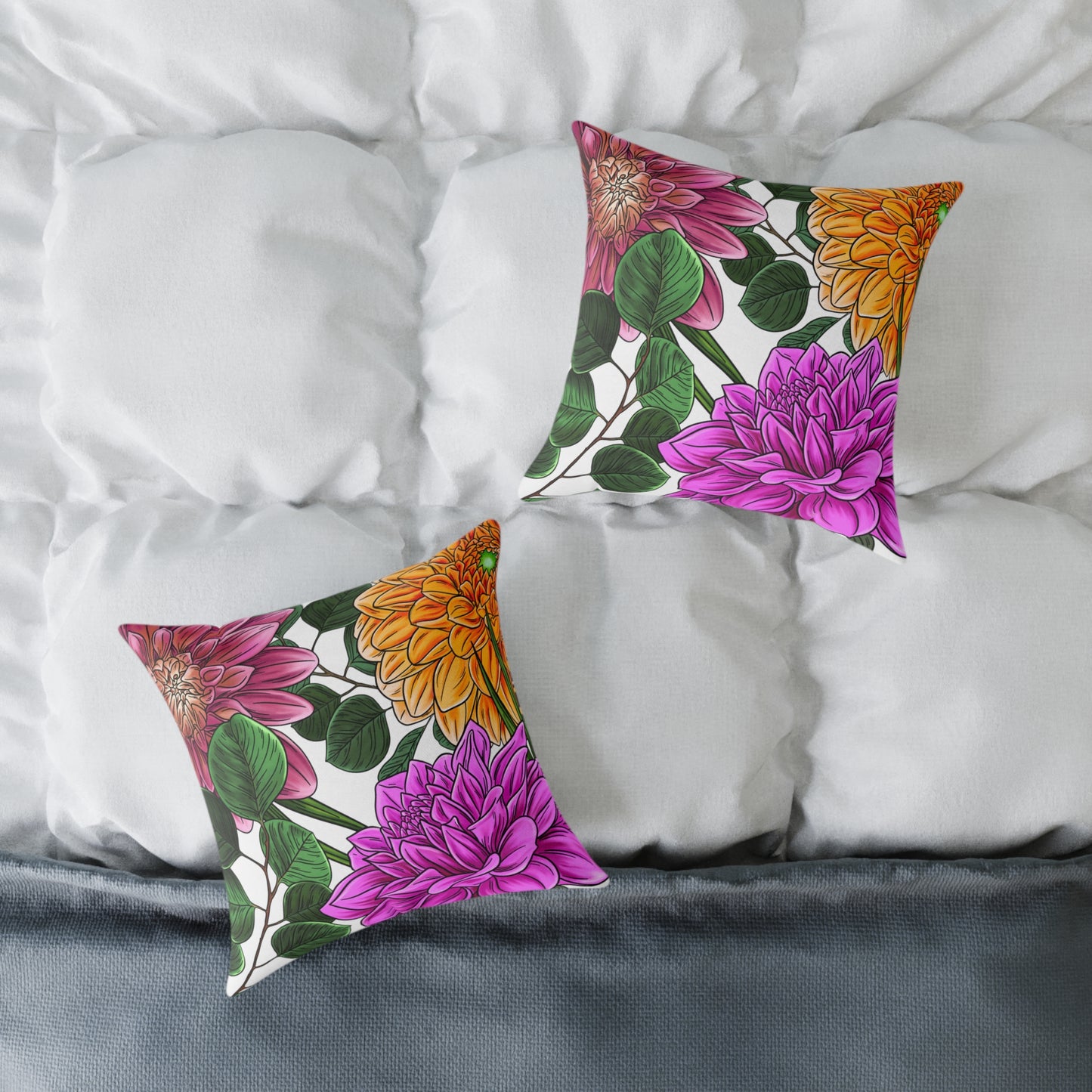 Big Flowers Square Canvas Pillow, Sofa Pillow, Home Decor, Flower Decorator Pillow