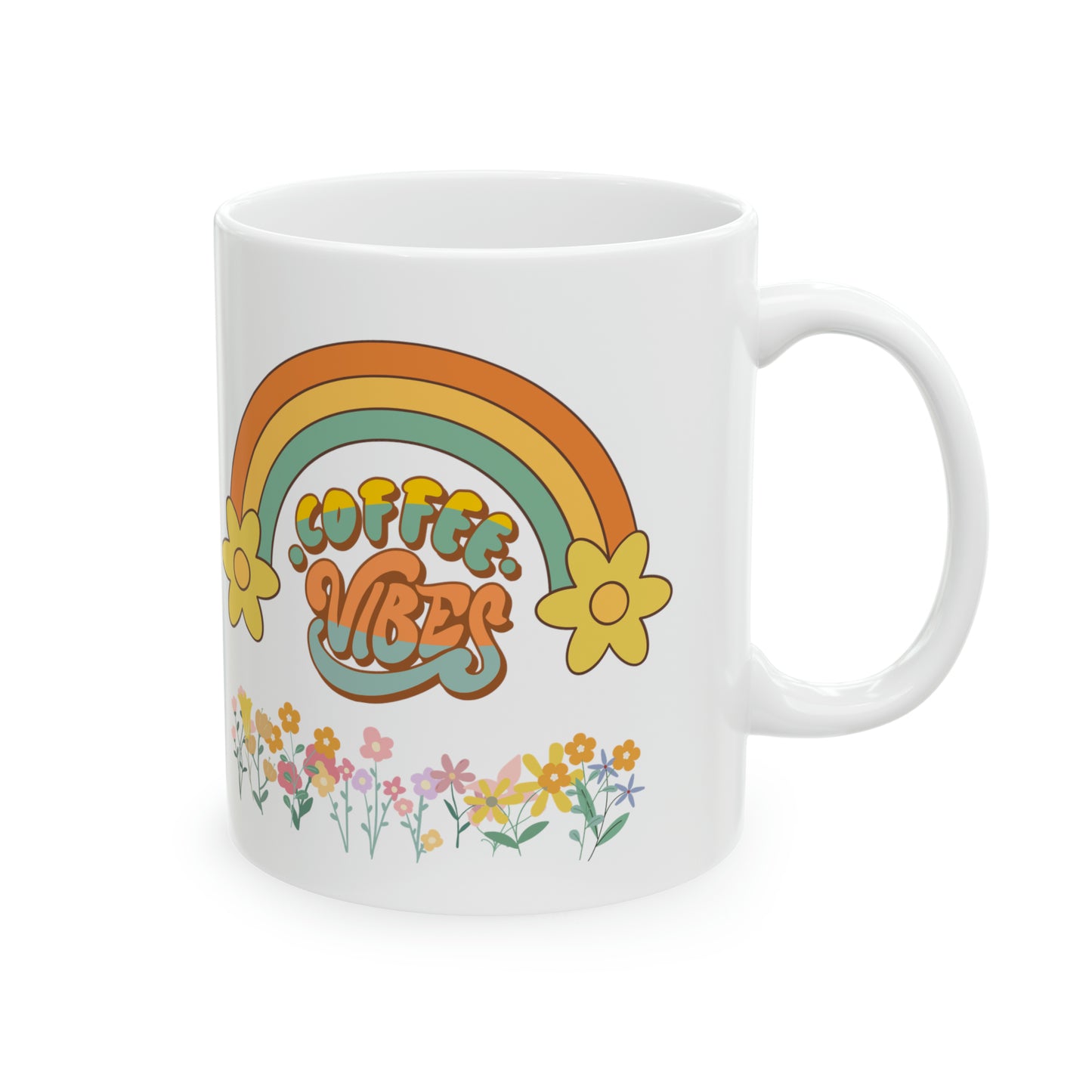 Coffee Lover Gift Flower Coffee Vibes Ceramic Mug, 11oz