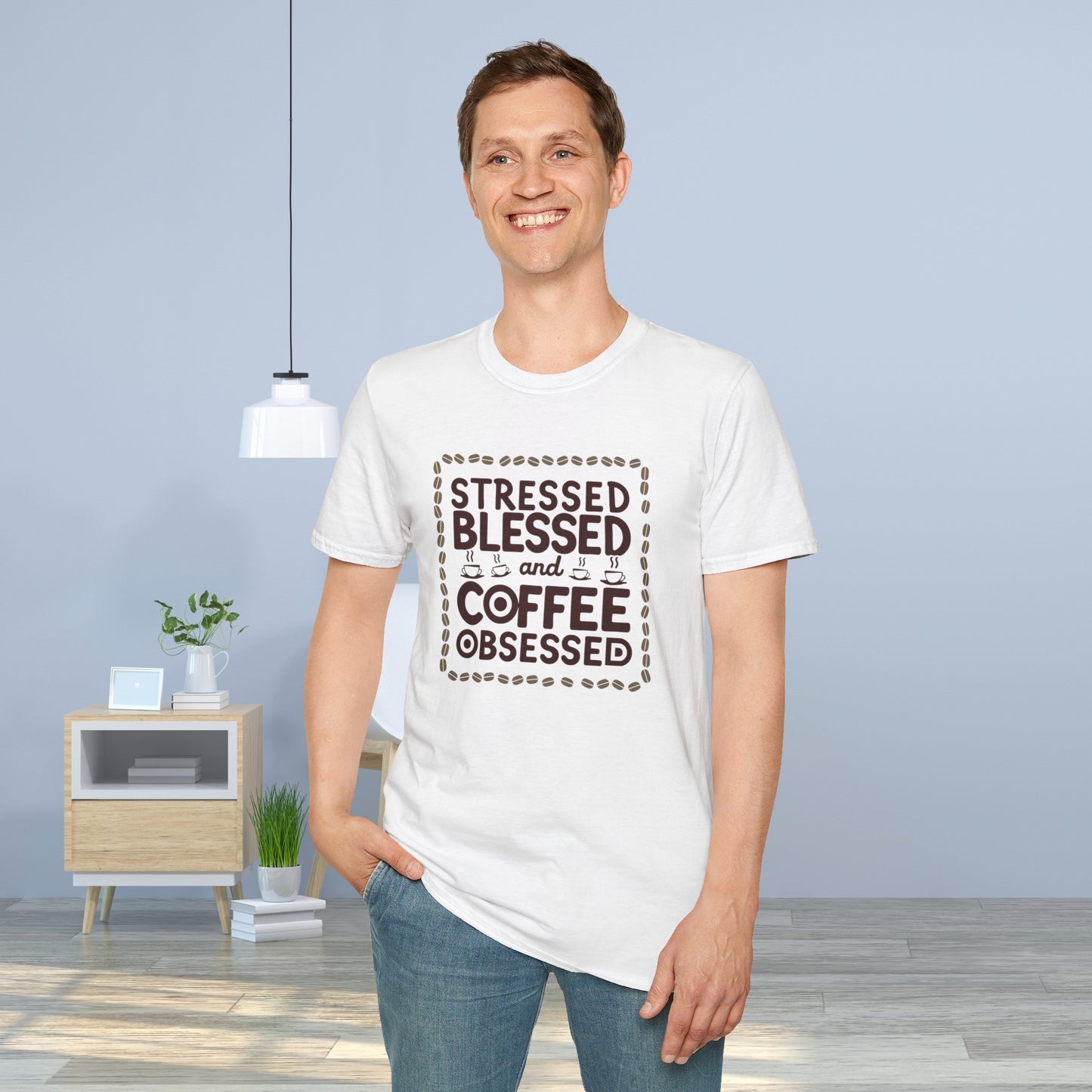 Coffee Lover T-shirt, Stressed Blessed T-shirt, Coffee Obsessed, Unisex Softstyle T-Shirt