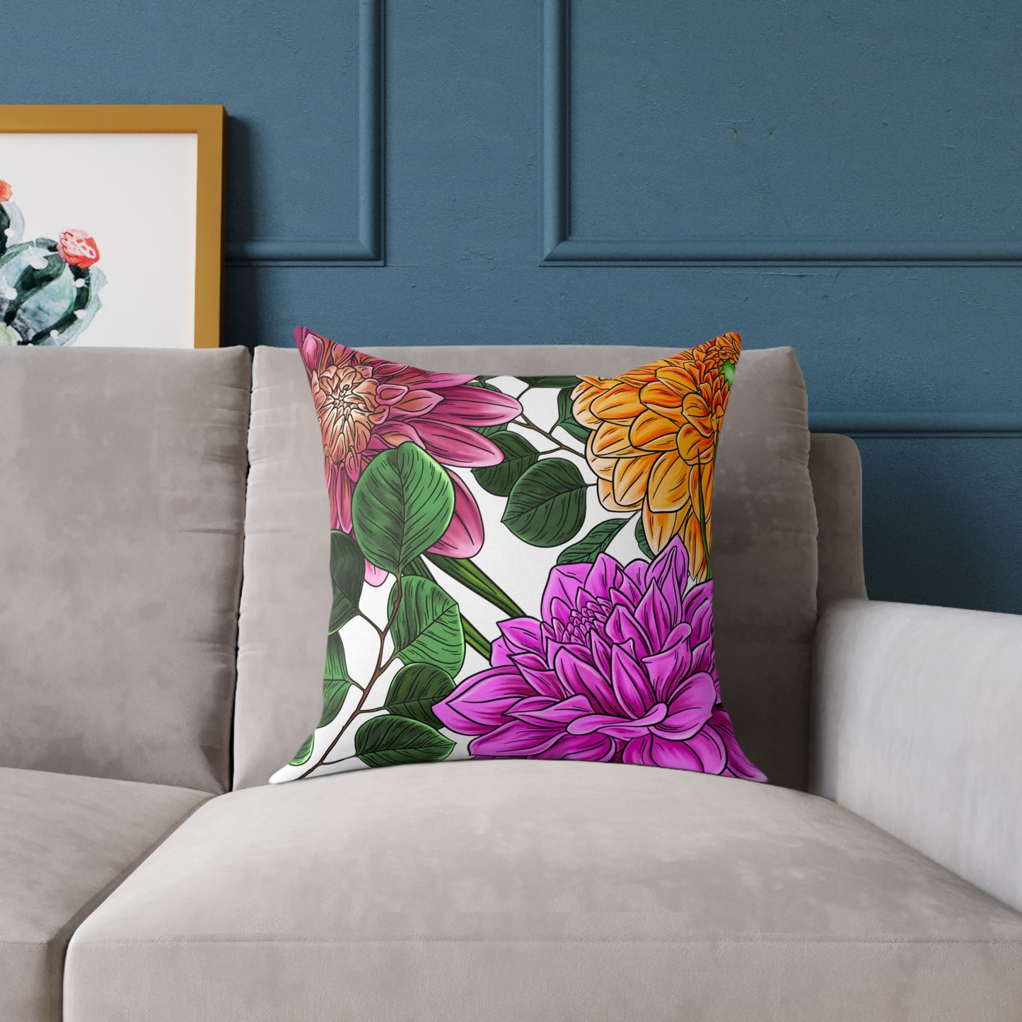 Big Flowers Square Canvas Pillow, Sofa Pillow, Home Decor, Flower Decorator Pillow