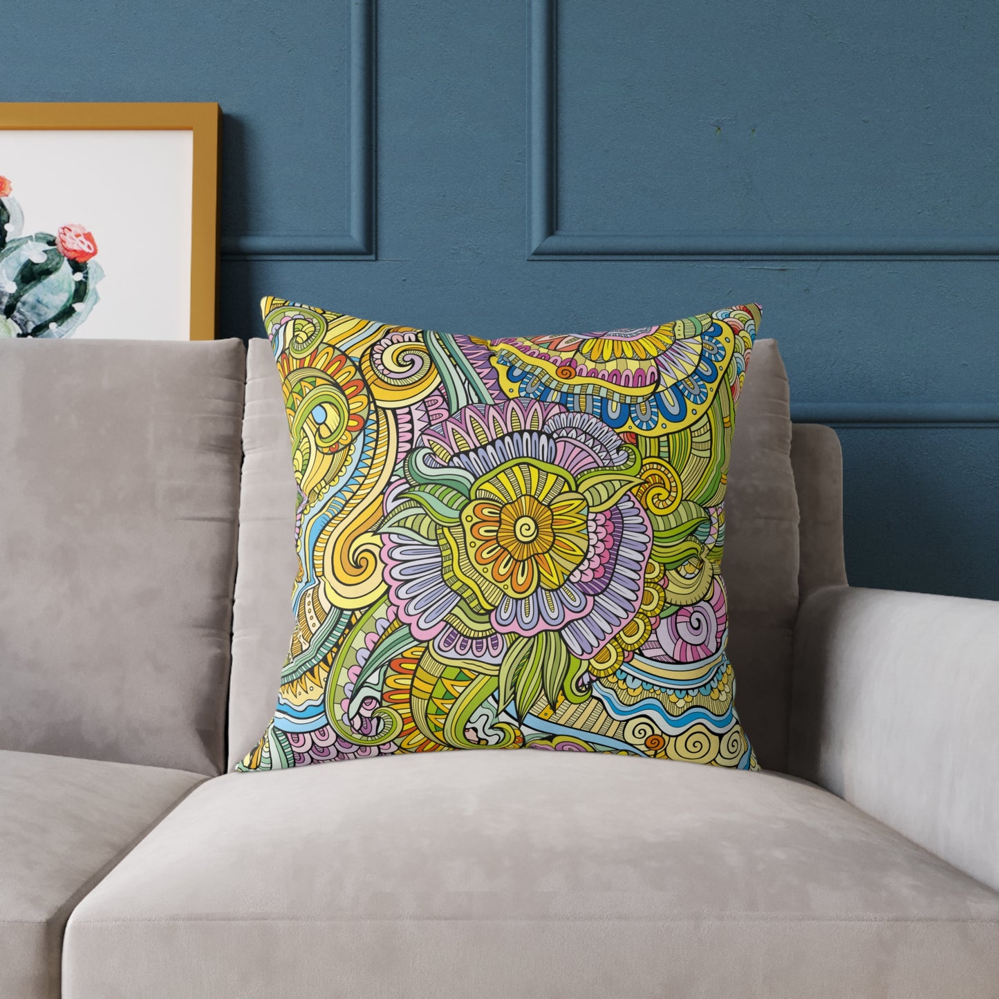 Bohemian Style Square Canvas Pillow; Colorful Mixed Mosiac Style Pillow, Sofa Pillow, Home Decor, Housewarming Gift