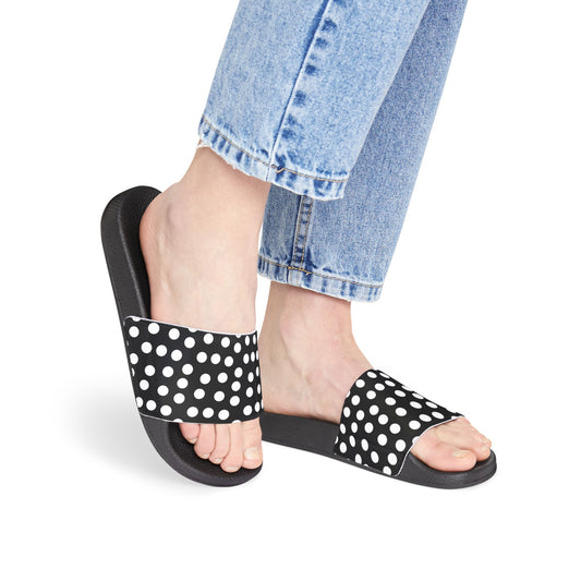 Black and White Women's Slide Sandals, Polka Dot Slides, Summer Slide Sandals