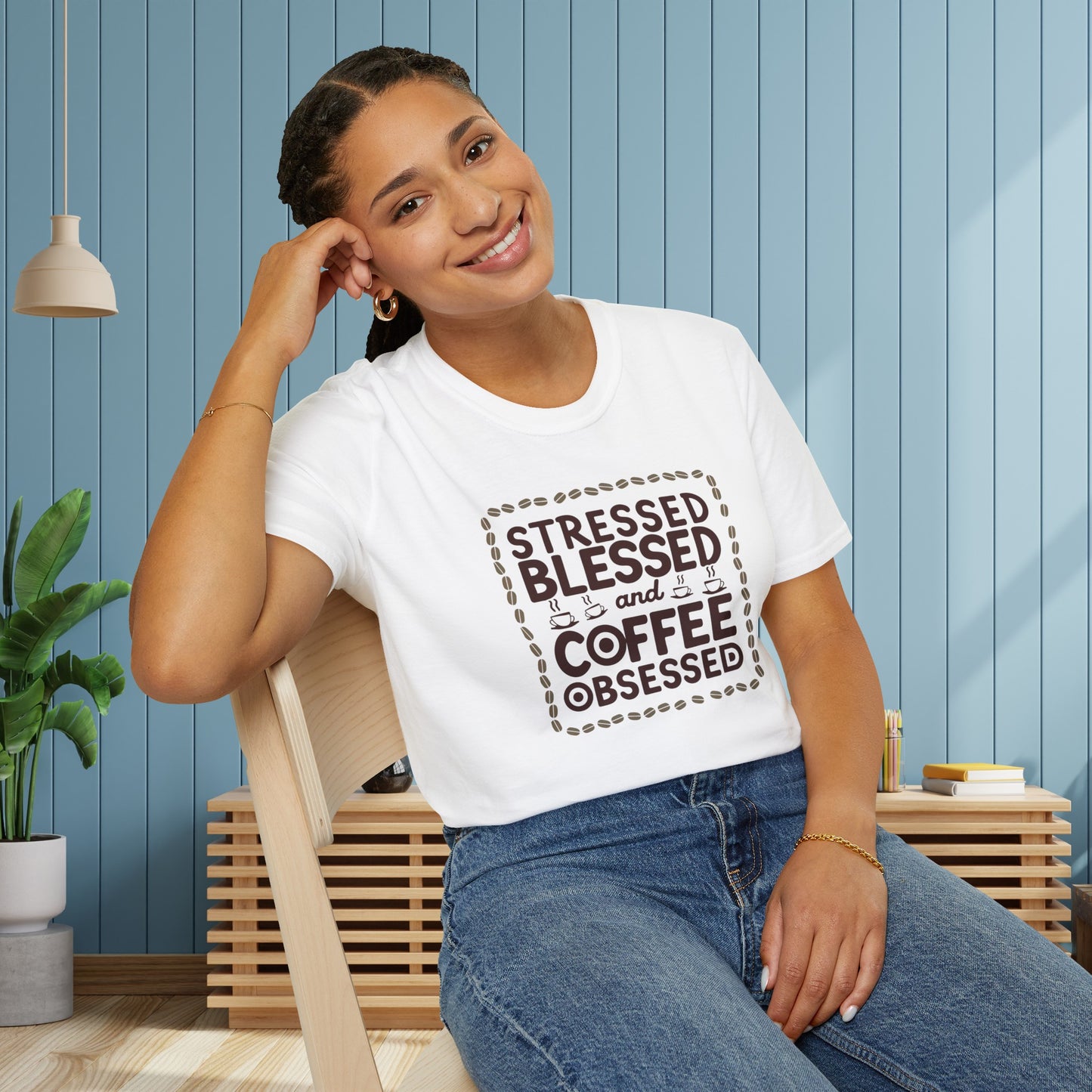 Coffee Lover T-shirt, Stressed Blessed T-shirt, Coffee Obsessed, Unisex Softstyle T-Shirt