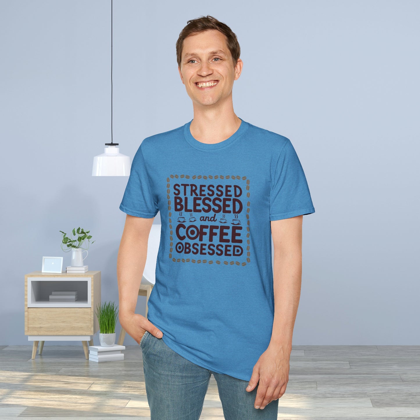 Coffee Lover T-shirt, Stressed Blessed T-shirt, Coffee Obsessed, Unisex Softstyle T-Shirt