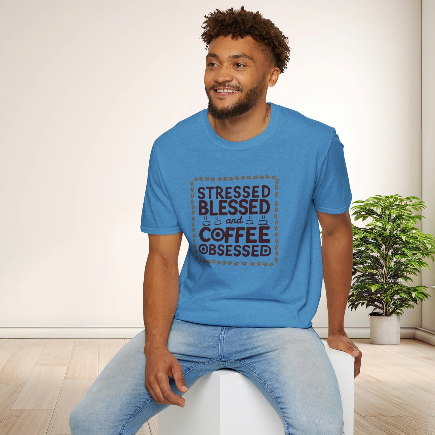 Coffee Lover T-shirt, Stressed Blessed T-shirt, Coffee Obsessed, Unisex Softstyle T-Shirt