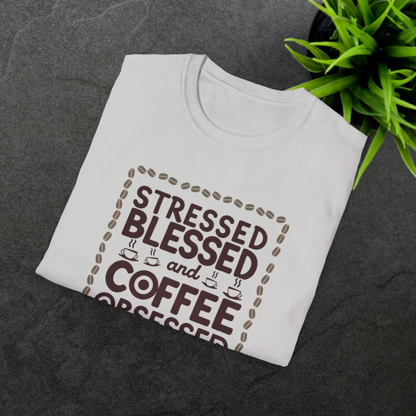 Coffee Lover T-shirt, Stressed Blessed T-shirt, Coffee Obsessed, Unisex Softstyle T-Shirt