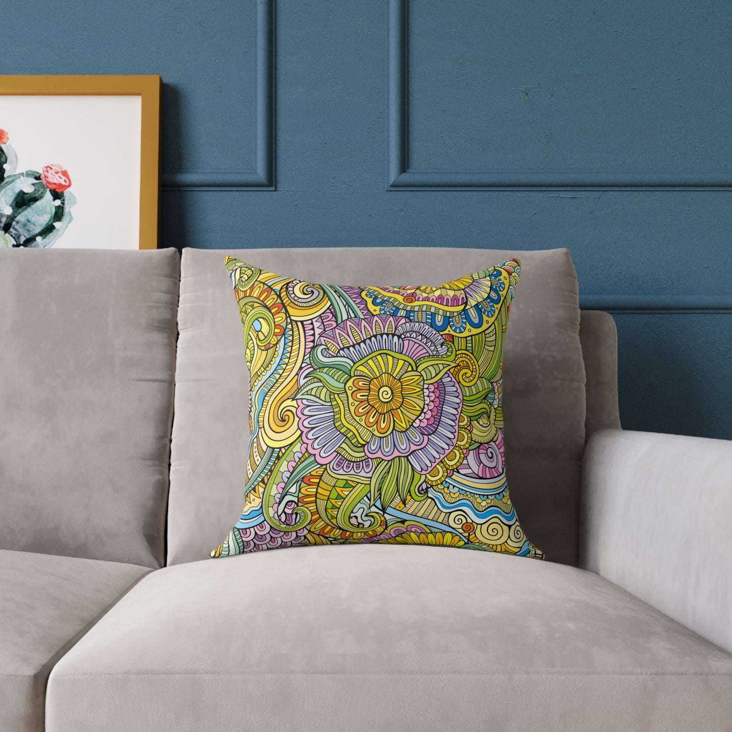 Bohemian Style Square Canvas Pillow; Colorful Mixed Mosiac Style Pillow, Sofa Pillow, Home Decor, Housewarming Gift