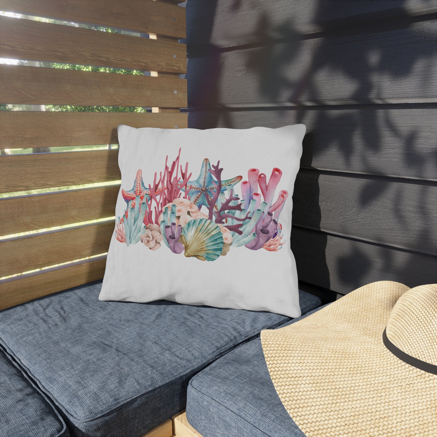 Coral Reef and Starfish Outdoor Pillows, Outdoor Decor, Housewarming Gift