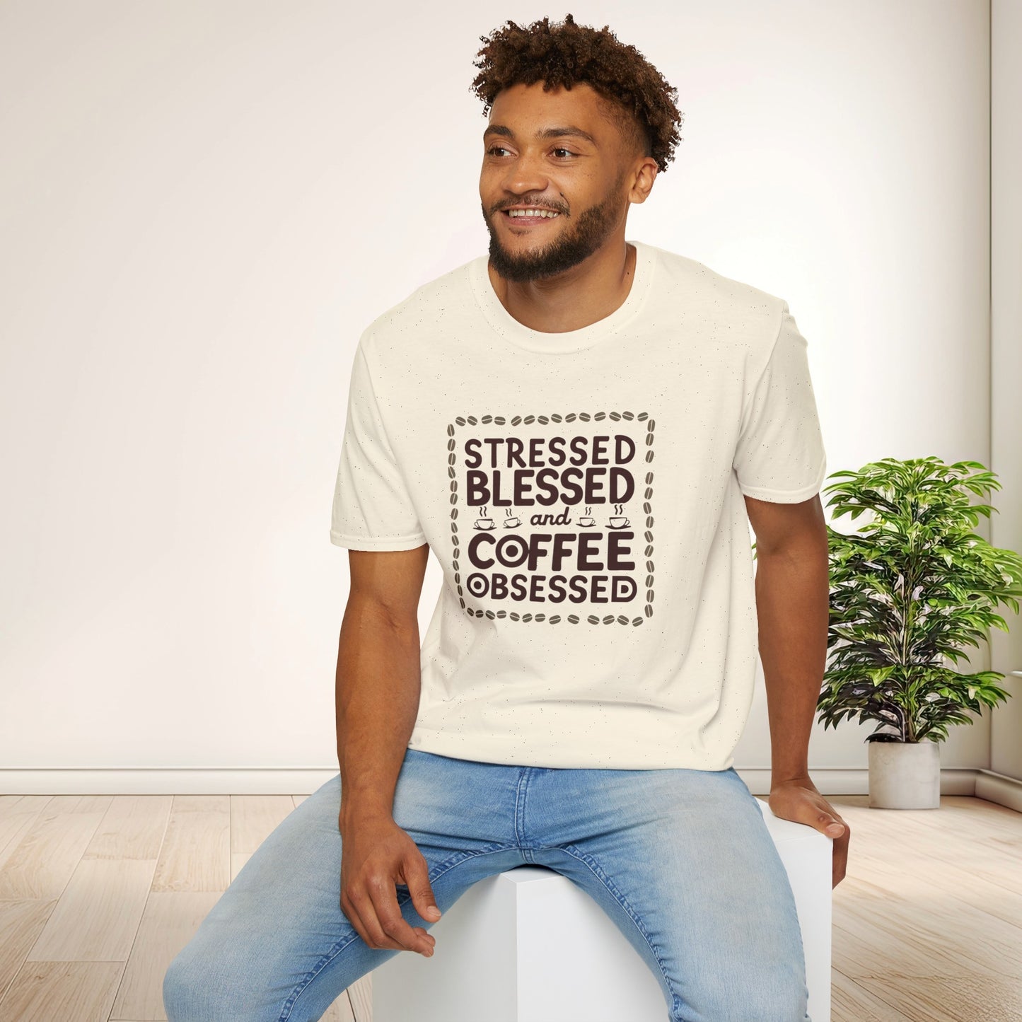 Coffee Lover T-shirt, Stressed Blessed T-shirt, Coffee Obsessed, Unisex Softstyle T-Shirt