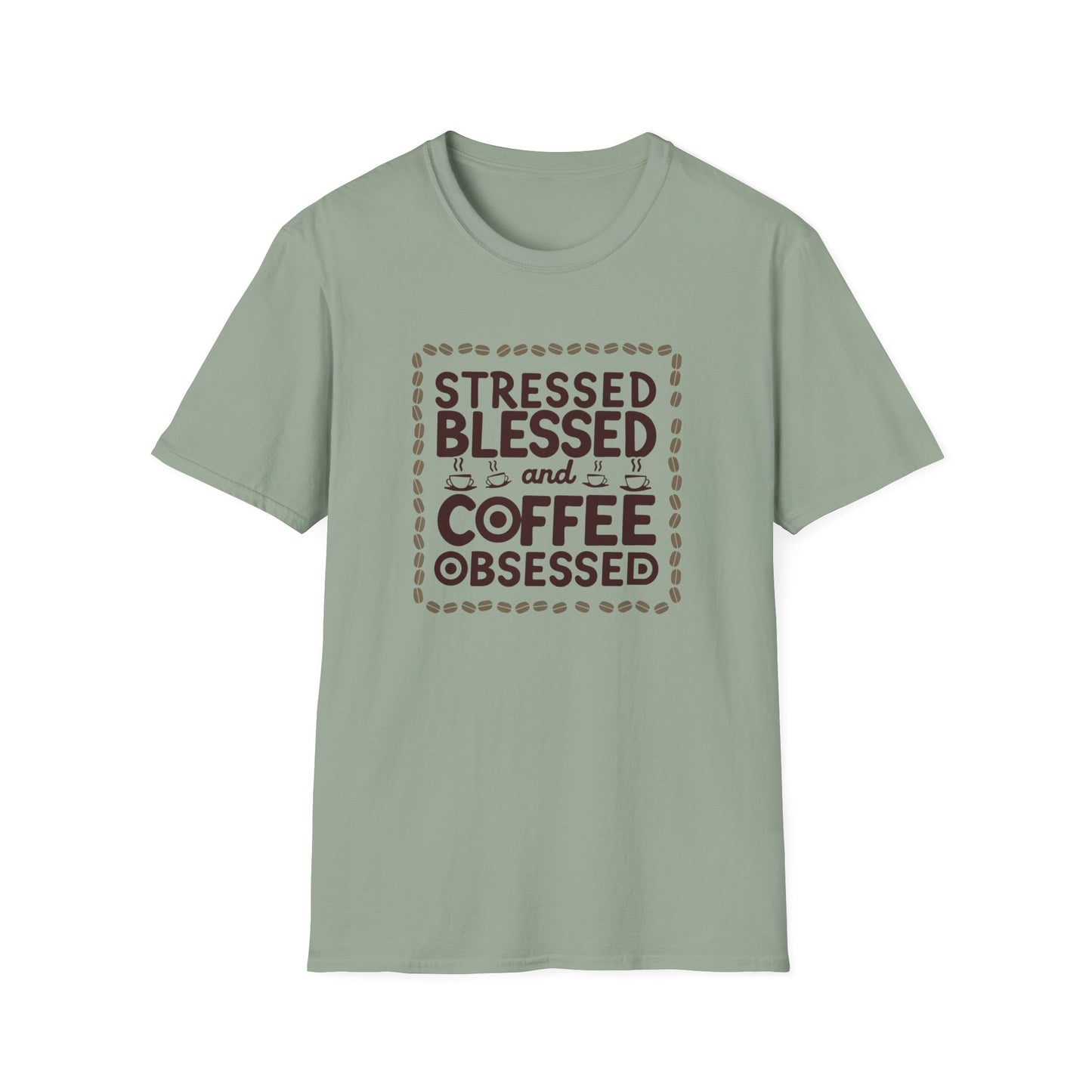 Coffee Lover T-shirt, Stressed Blessed T-shirt, Coffee Obsessed, Unisex Softstyle T-Shirt