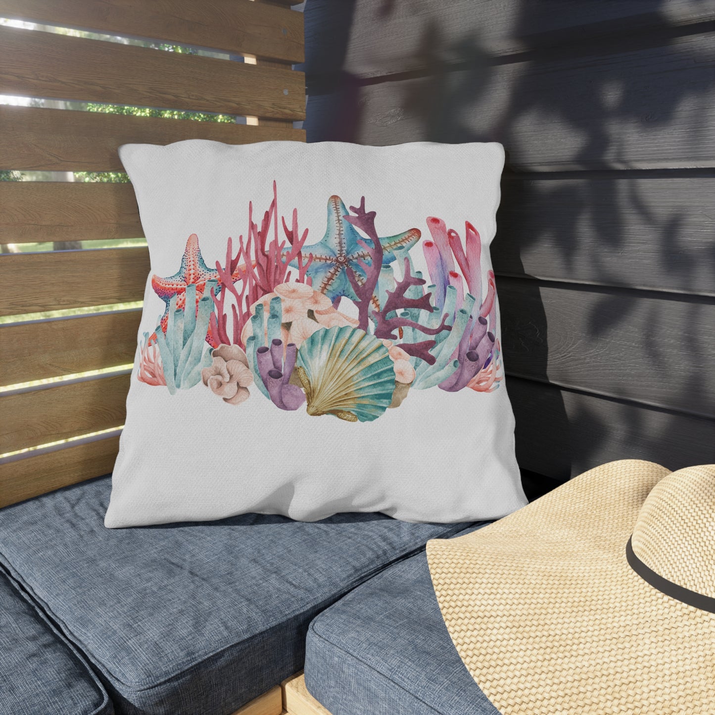 Coral Reef and Starfish Outdoor Pillows, Outdoor Decor, Housewarming Gift