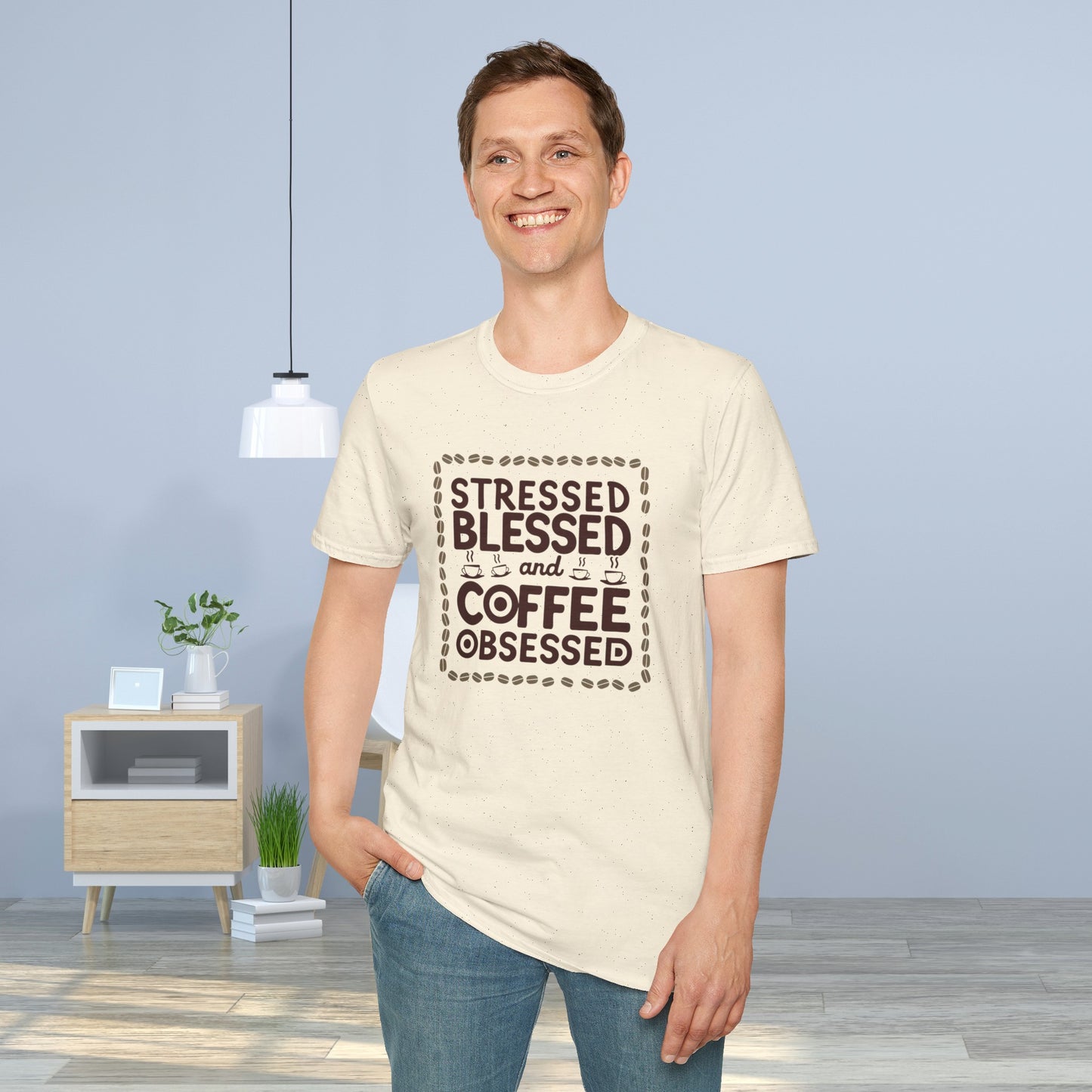 Coffee Lover T-shirt, Stressed Blessed T-shirt, Coffee Obsessed, Unisex Softstyle T-Shirt