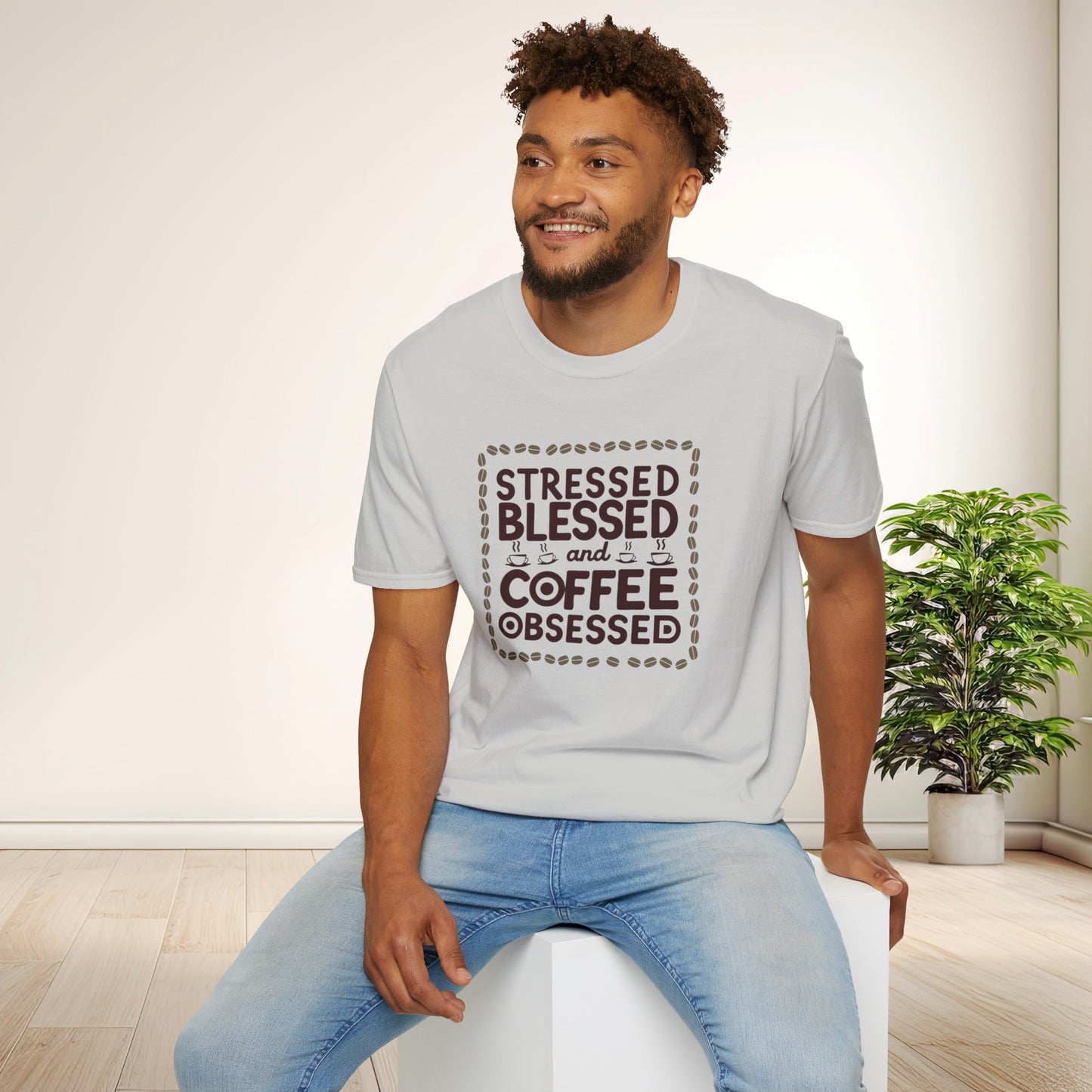 Coffee Lover T-shirt, Stressed Blessed T-shirt, Coffee Obsessed, Unisex Softstyle T-Shirt