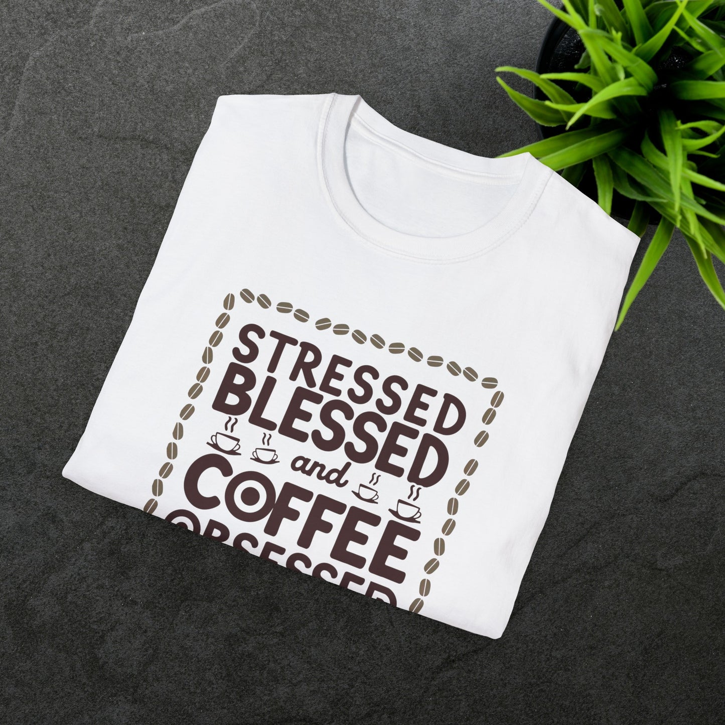 Coffee Lover T-shirt, Stressed Blessed T-shirt, Coffee Obsessed, Unisex Softstyle T-Shirt