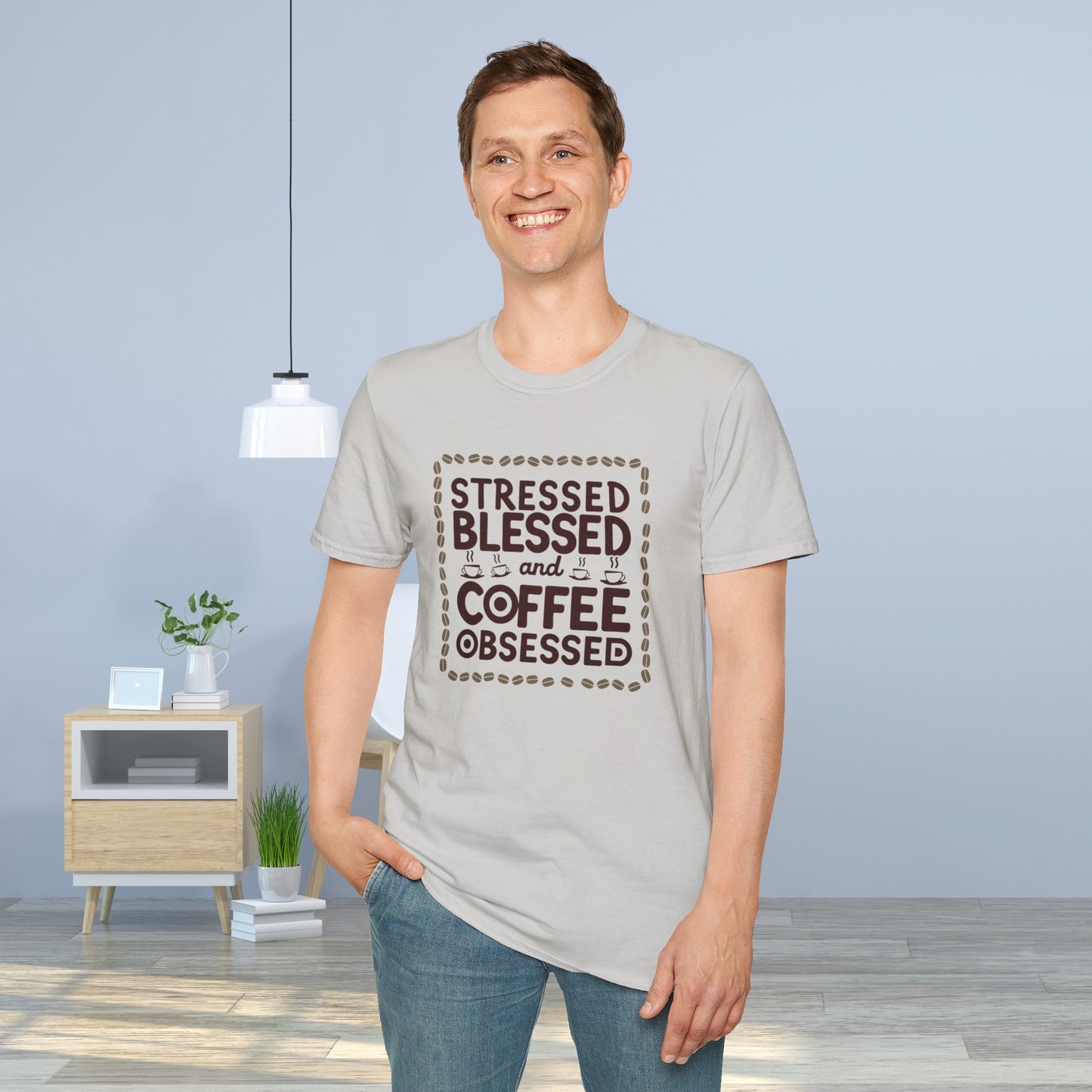 Coffee Lover T-shirt, Stressed Blessed T-shirt, Coffee Obsessed, Unisex Softstyle T-Shirt