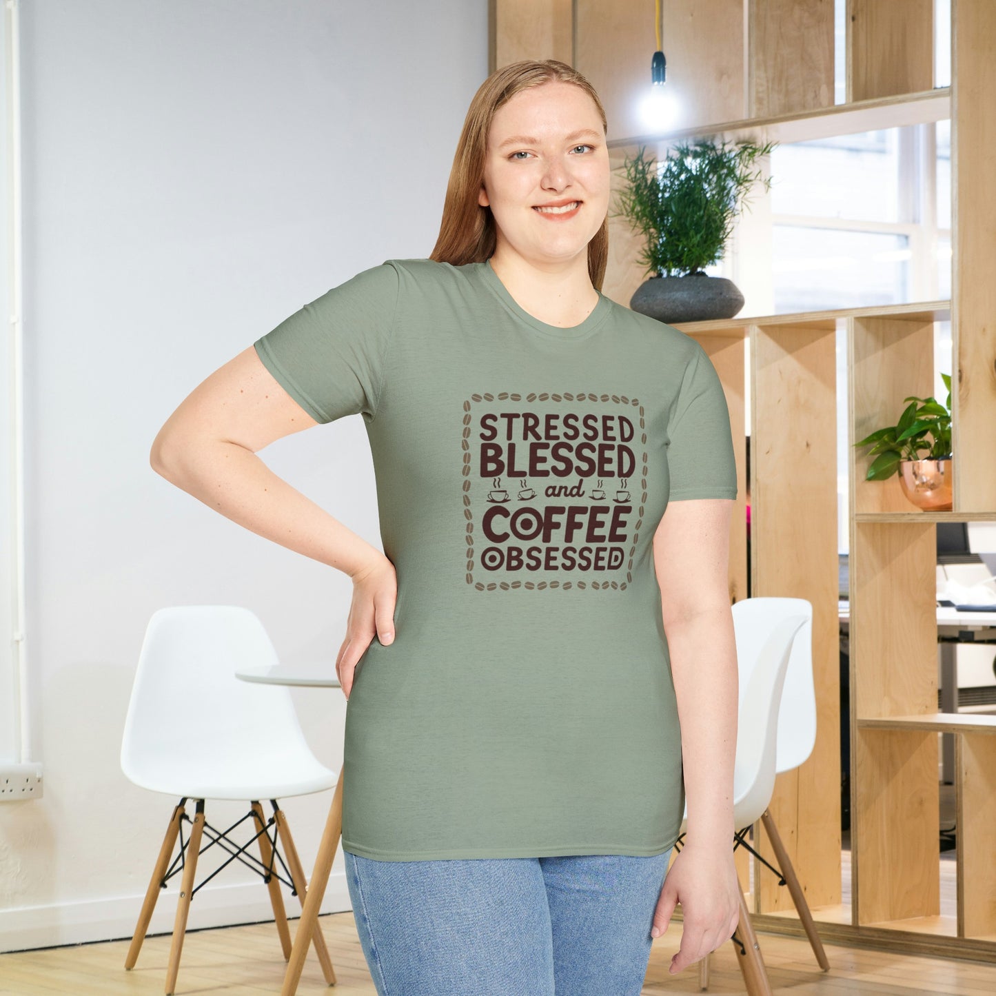 Coffee Lover T-shirt, Stressed Blessed T-shirt, Coffee Obsessed, Unisex Softstyle T-Shirt