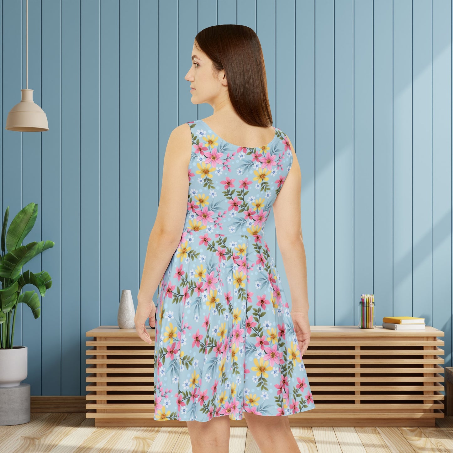 Floral Summer Dress, Light Blue Floral Dress, Floral Women's Skater Dress