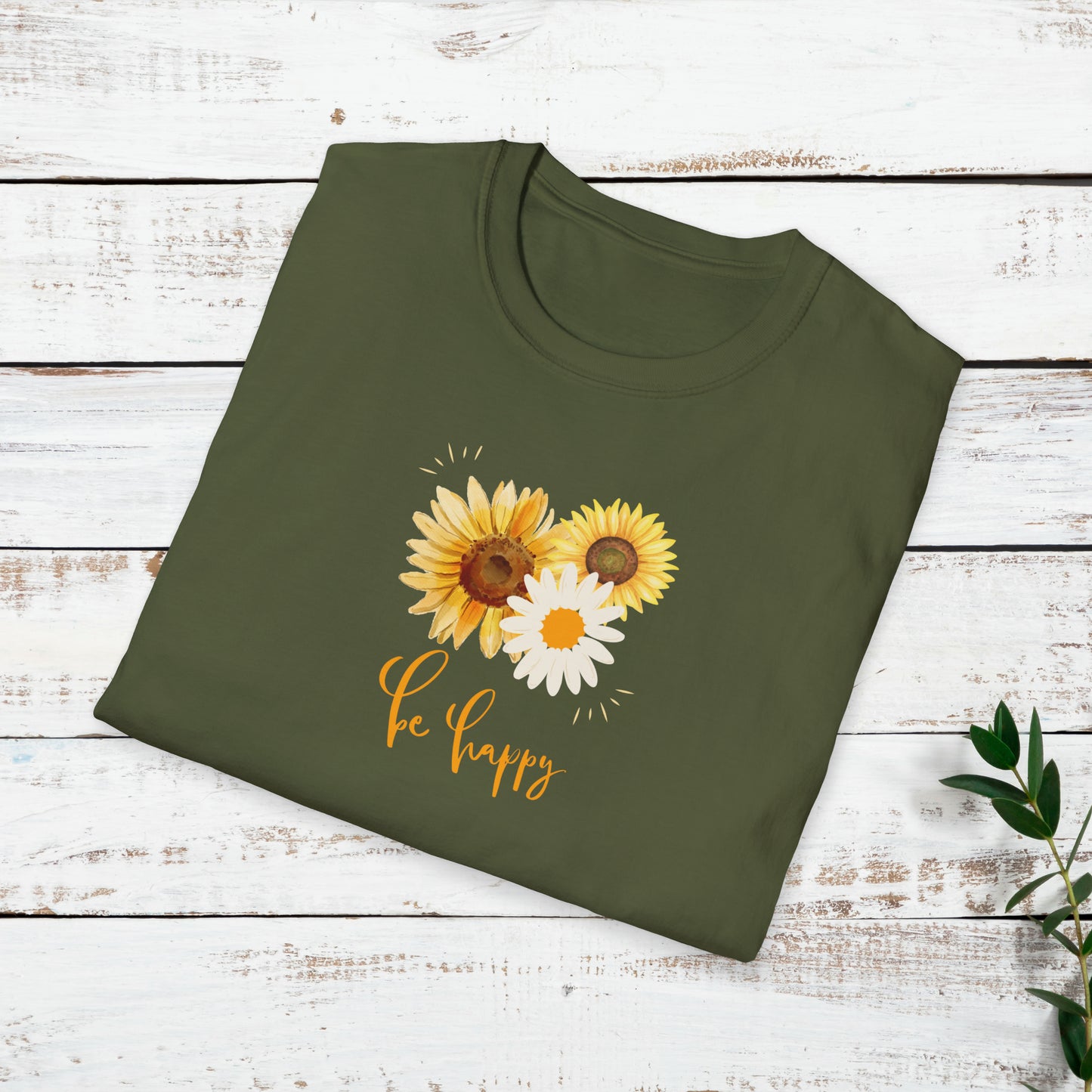 Be Happy Inspiration Gift, Sunflower T-shirt, Spring Gift Unisex Softstyle T-Shirt