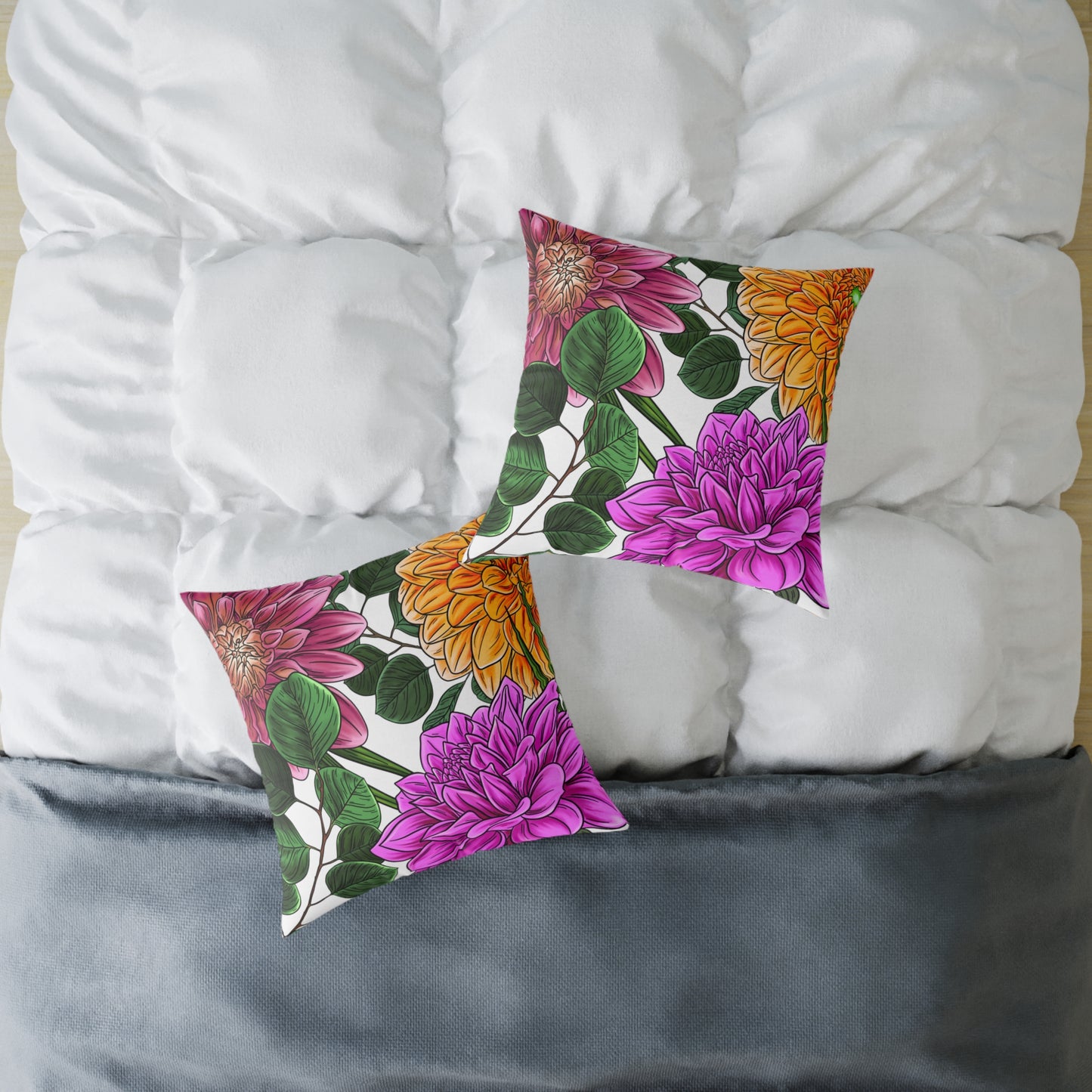 Big Flowers Square Canvas Pillow, Sofa Pillow, Home Decor, Flower Decorator Pillow