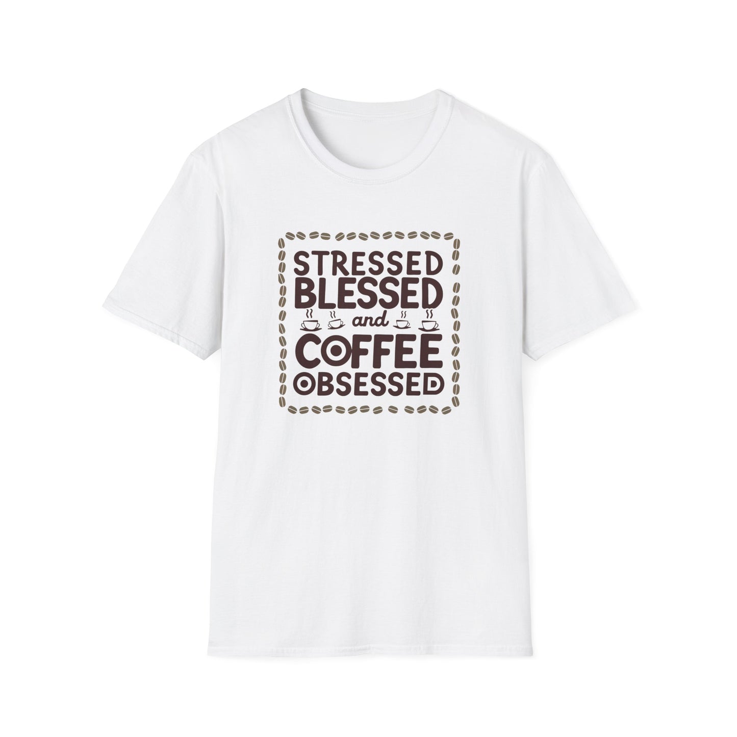 Coffee Lover T-shirt, Stressed Blessed T-shirt, Coffee Obsessed, Unisex Softstyle T-Shirt