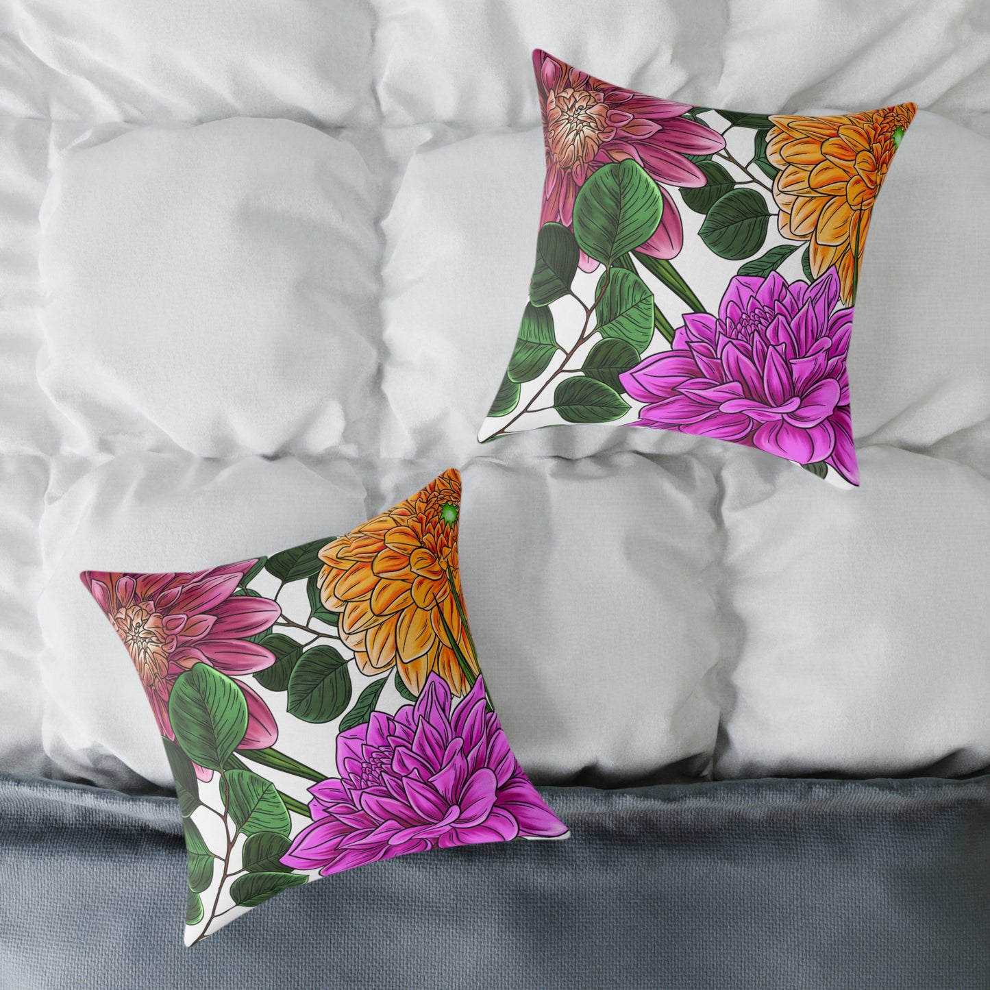 Big Flowers Square Canvas Pillow, Sofa Pillow, Home Decor, Flower Decorator Pillow