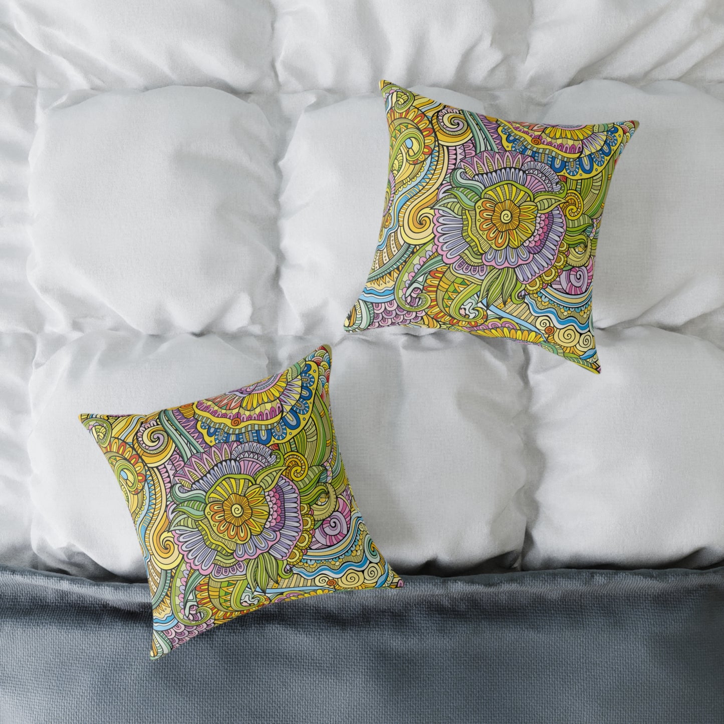 Bohemian Style Square Canvas Pillow; Colorful Mixed Mosiac Style Pillow, Sofa Pillow, Home Decor, Housewarming Gift