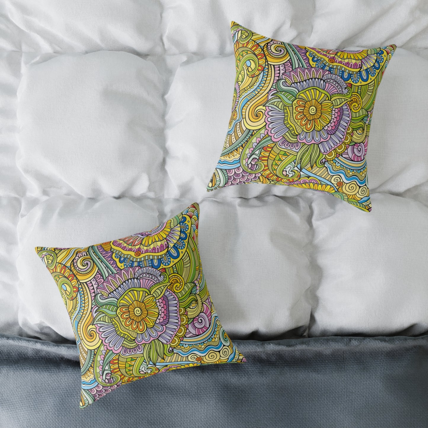 Bohemian Style Square Canvas Pillow; Colorful Mixed Mosiac Style Pillow, Sofa Pillow, Home Decor, Housewarming Gift