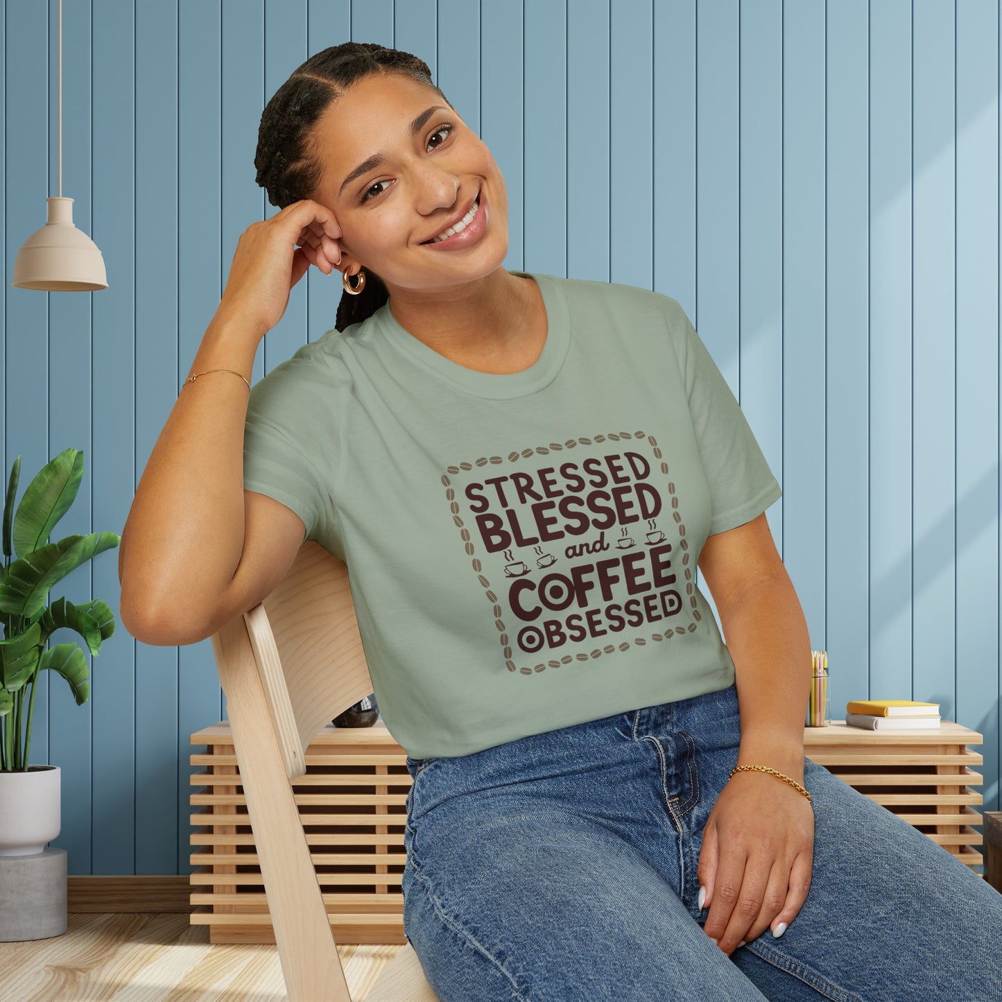 Coffee Lover T-shirt, Stressed Blessed T-shirt, Coffee Obsessed, Unisex Softstyle T-Shirt