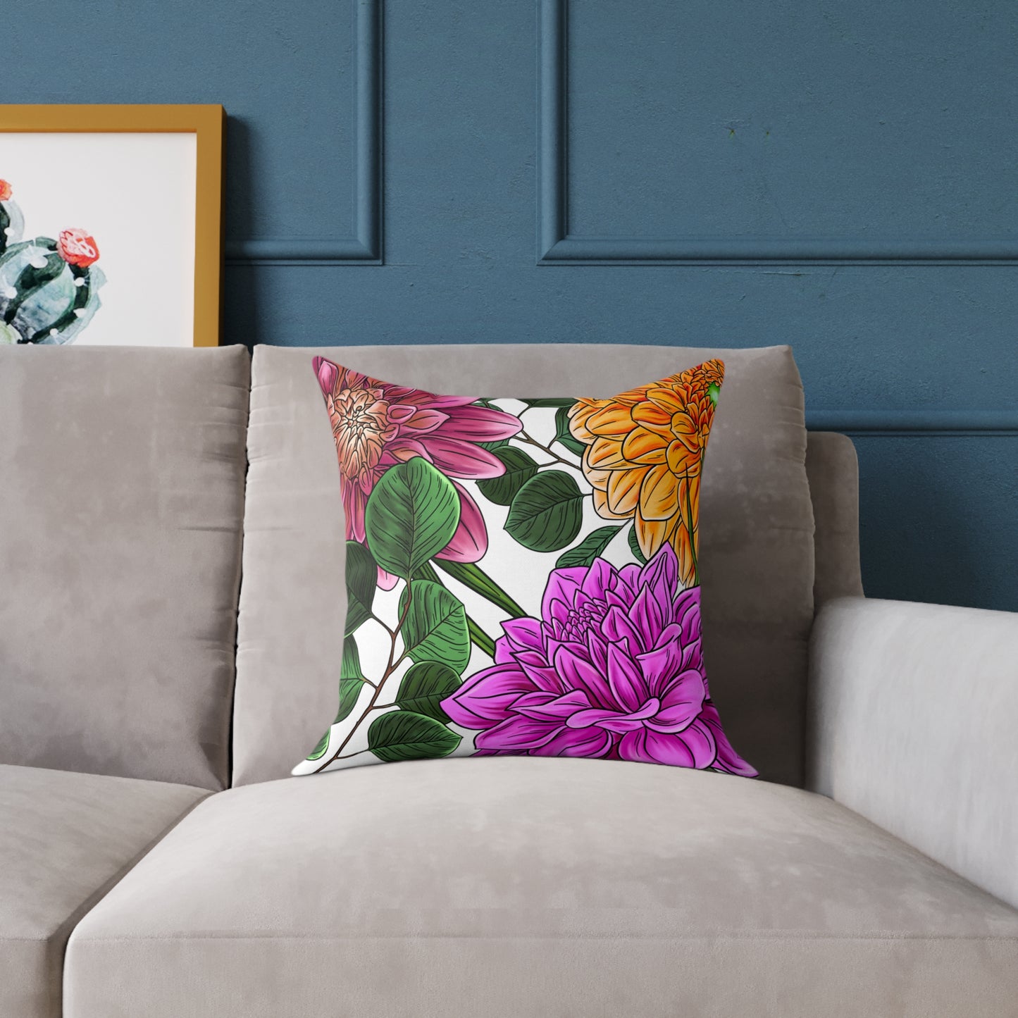 Big Flowers Square Canvas Pillow, Sofa Pillow, Home Decor, Flower Decorator Pillow