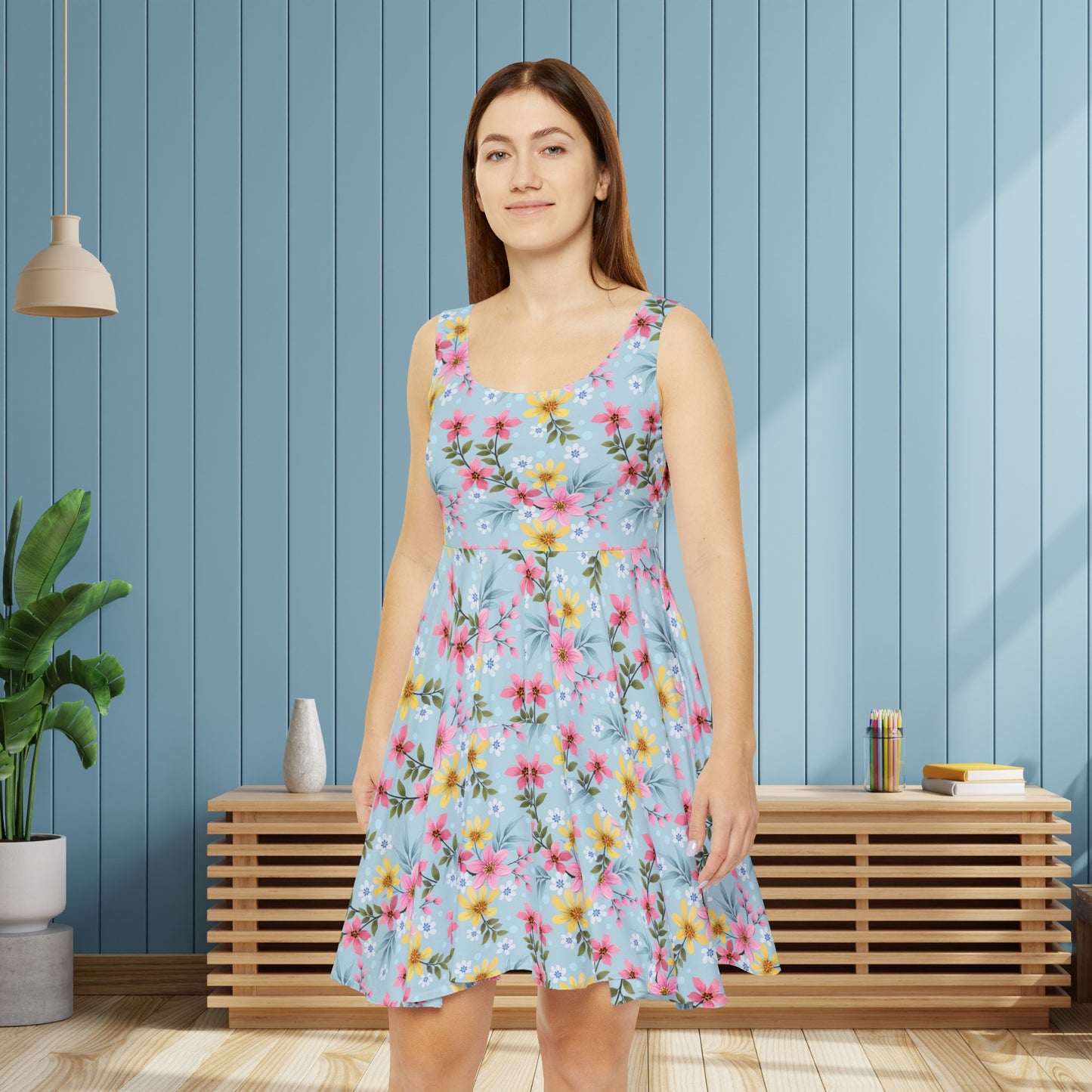 Floral Summer Dress, Light Blue Floral Dress, Floral Women's Skater Dress