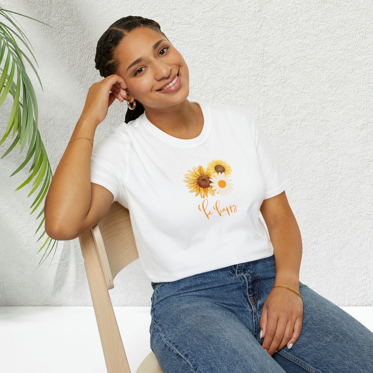 Be Happy Inspiration Gift, Sunflower T-shirt, Spring Gift Unisex Softstyle T-Shirt