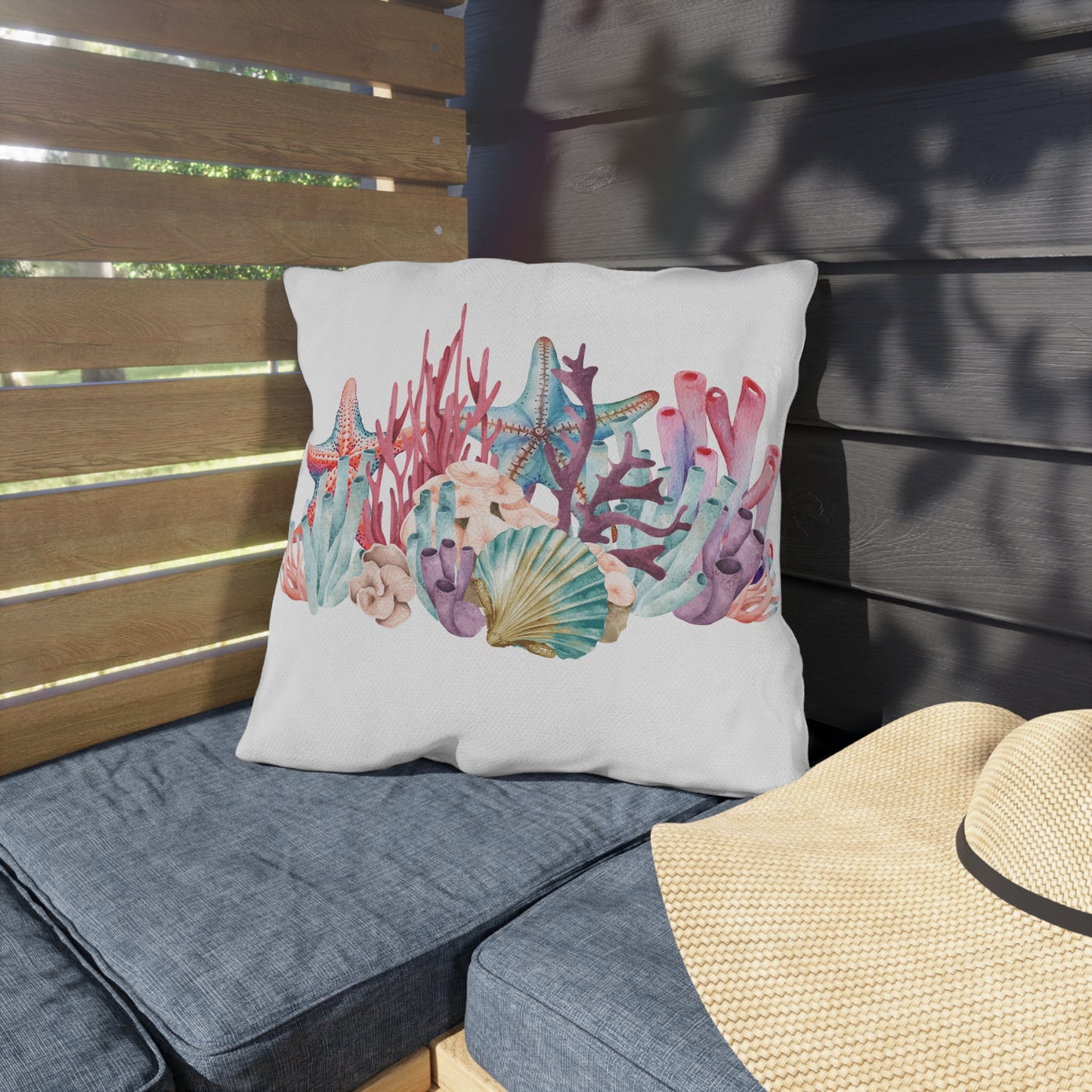 Coral Reef and Starfish Outdoor Pillows, Outdoor Decor, Housewarming Gift