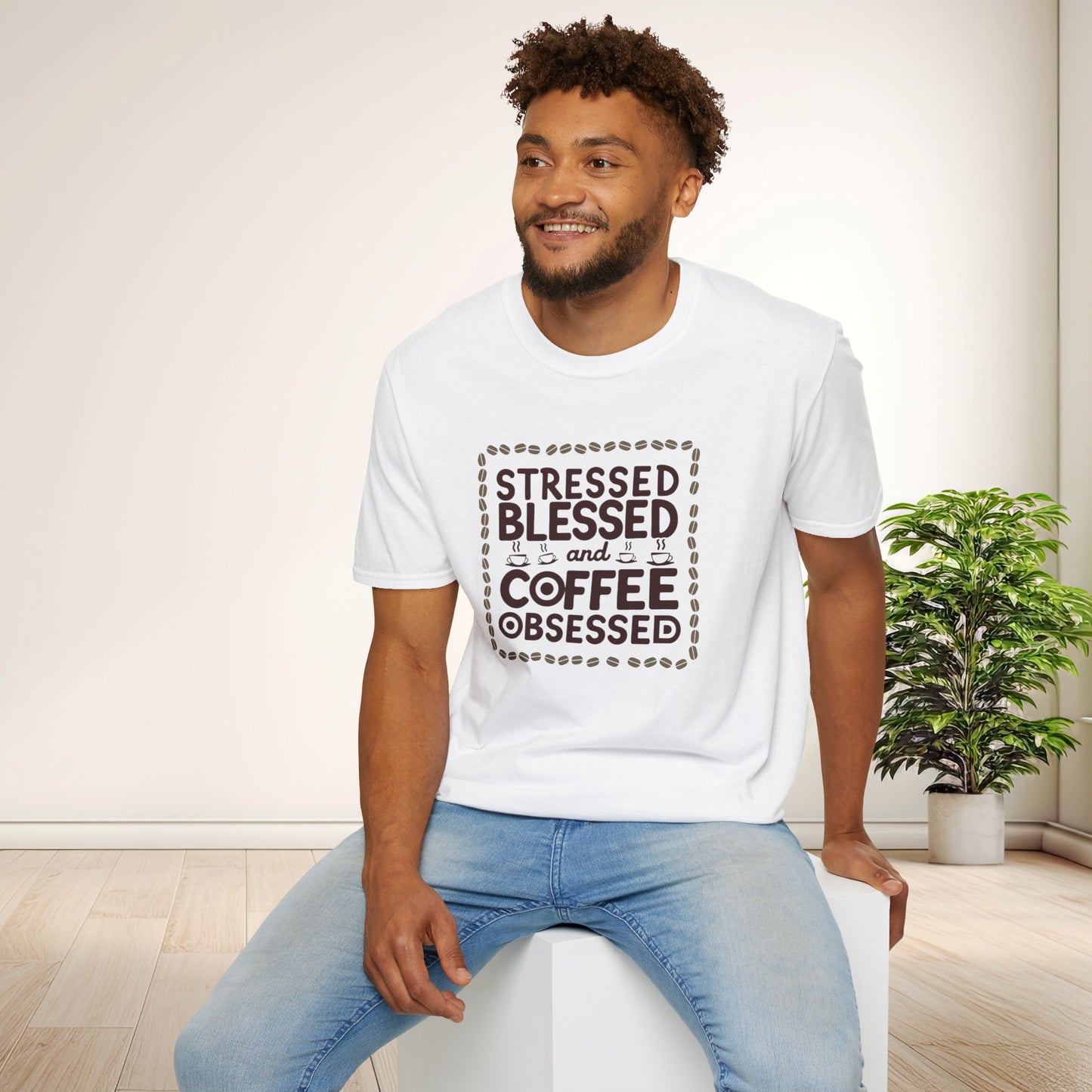 Coffee Lover T-shirt, Stressed Blessed T-shirt, Coffee Obsessed, Unisex Softstyle T-Shirt