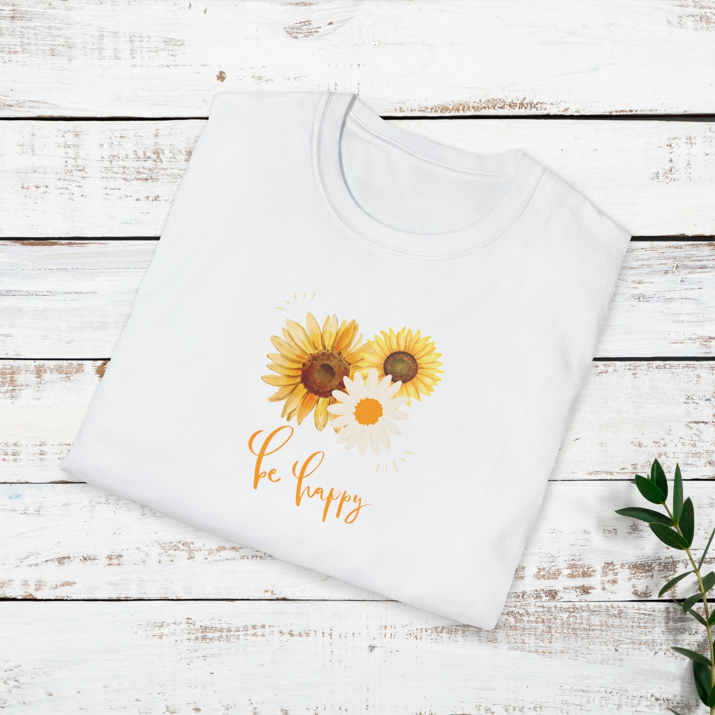 Be Happy Inspiration Gift, Sunflower T-shirt, Spring Gift Unisex Softstyle T-Shirt