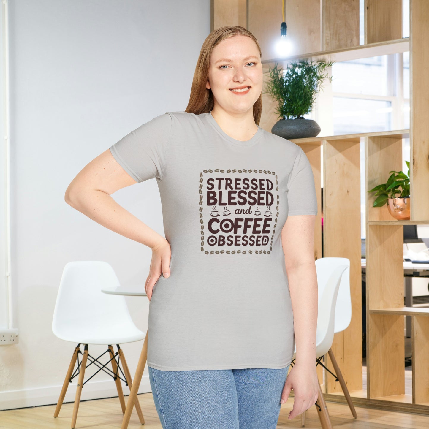 Coffee Lover T-shirt, Stressed Blessed T-shirt, Coffee Obsessed, Unisex Softstyle T-Shirt